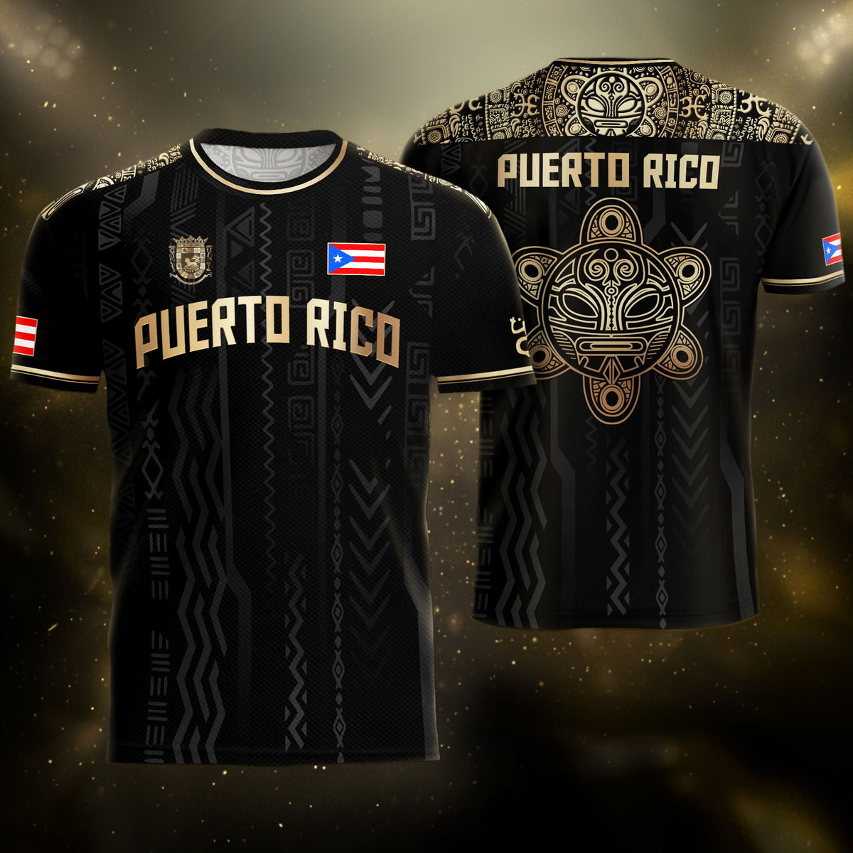 Puerto Rico Black Gold Boricua Taino Sun Coqui Patriotic Cultural Football Soccer Jersey