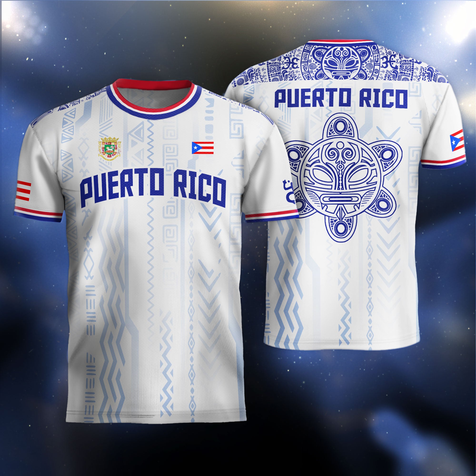 Puerto Rico White Blue Boricua Taino Mask Coqui Tribal Ethnic Artistic Football Soccer Jersey