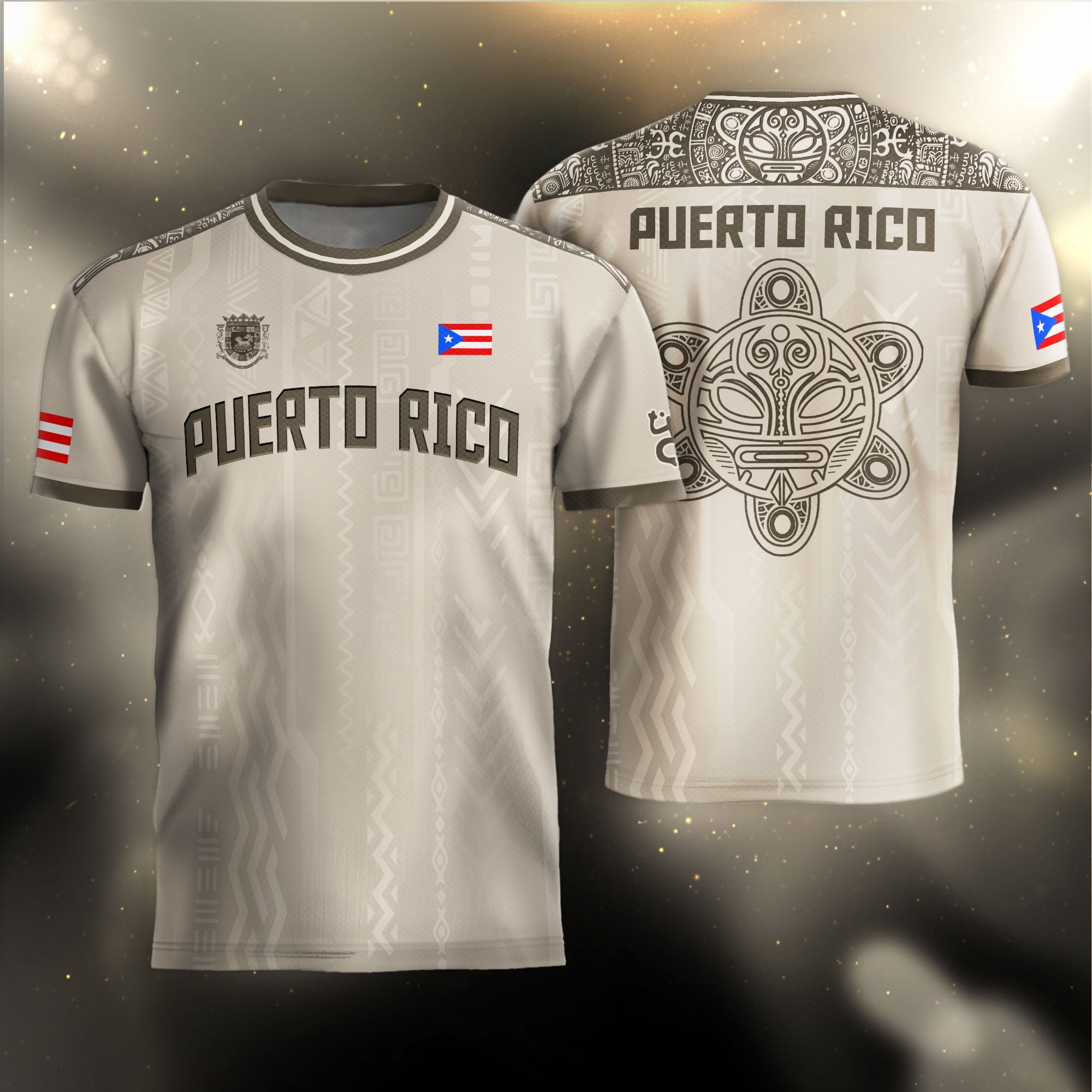 Puerto Rico Beige Arena Boricua Taino Sol Coqui Tribal Ancestral Tradición Deporte Fútbol Jersey