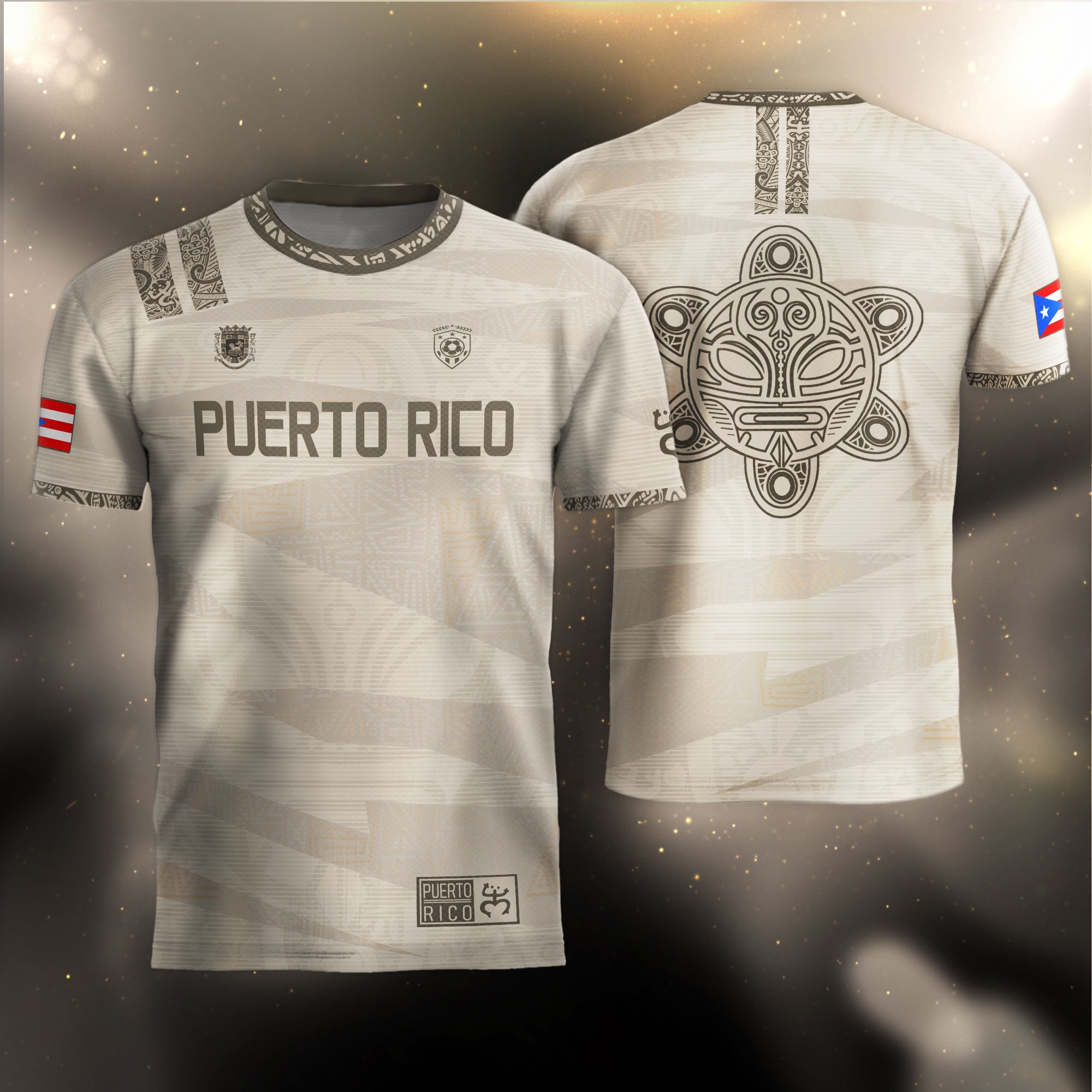 Puerto Rico Beige Gold Taino Tribal Pattern National Heritage Boricua Soccer Jersey