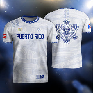 Puerto Rico Soccer Jersey in White Blue for Men and Women, Taino Tribal Pattern National Heritage, Puerto Rico Jersey, Puerto Rico Shirt, Northryn Co.