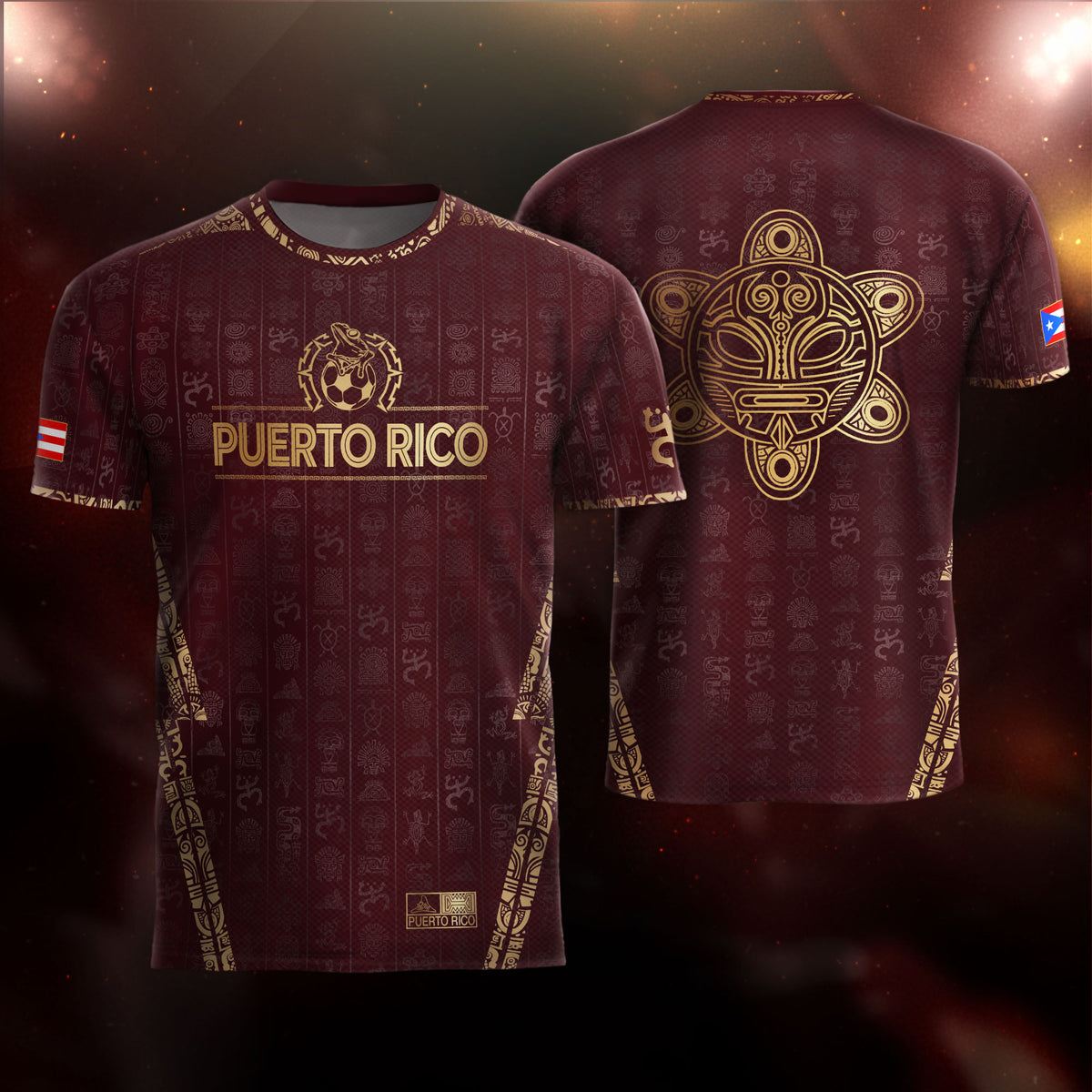 Puerto Rico Maroon Gold Taino Sun National Heritage Boricua Symbols Art Soccer Jersey