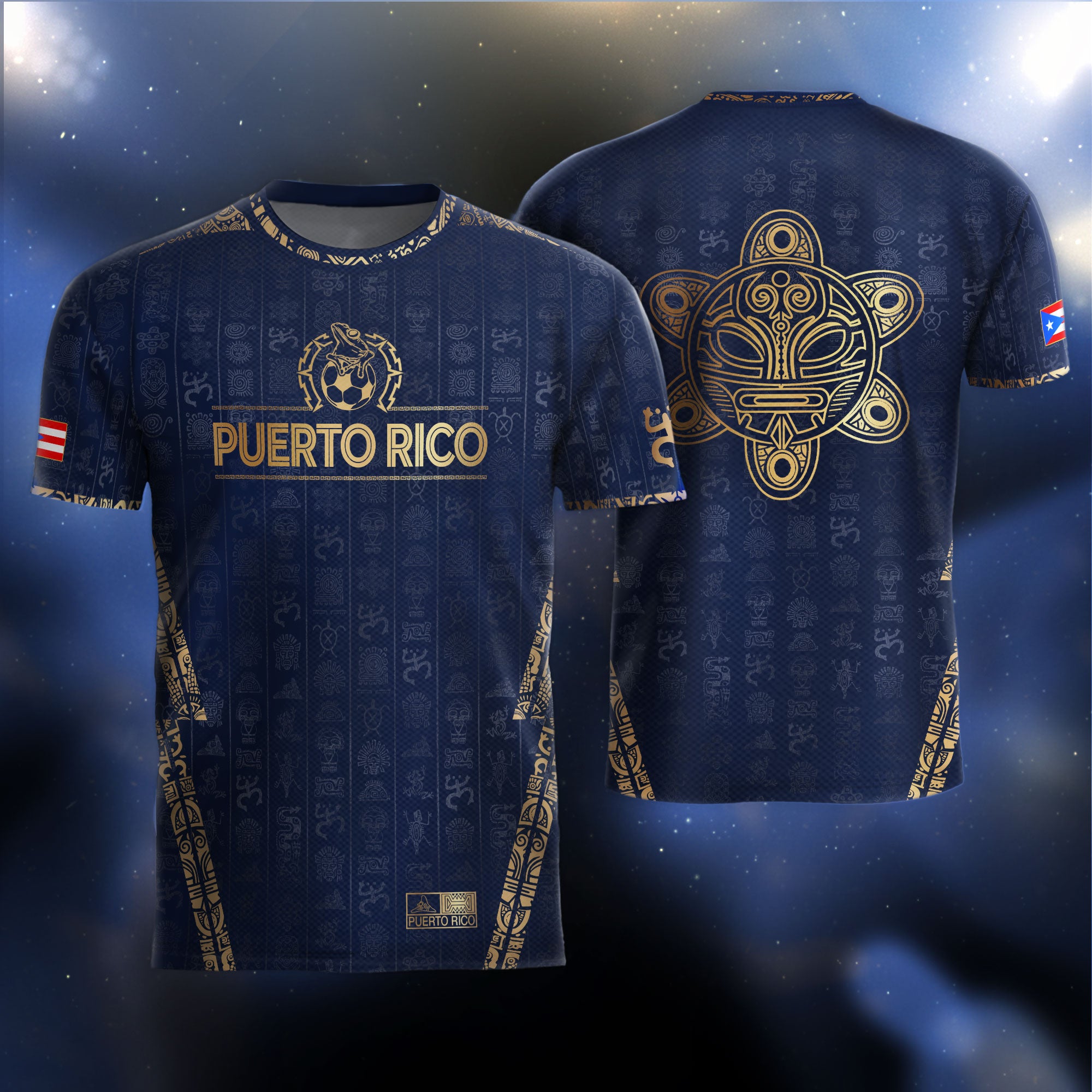 Camiseta de fútbol con el Sol Taino Dorado de la Marina de Puerto Rico, Patrimonio Nacional, Símbolos Boricuas