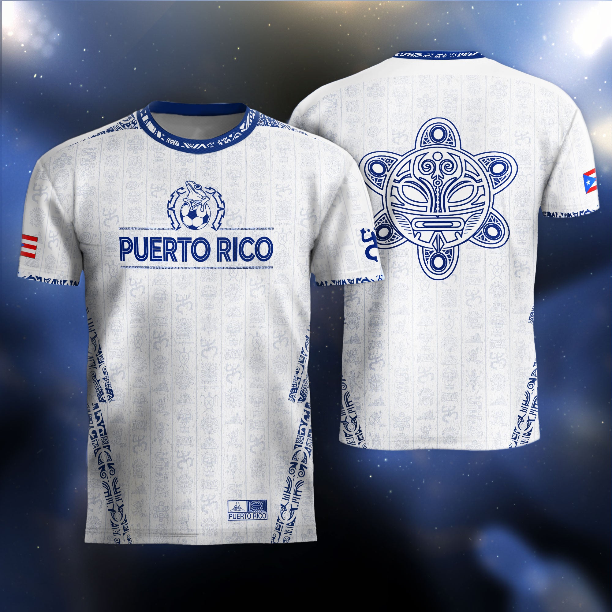 Puerto Rico White Blue Taino Sun National Heritage Boricua Symbols Art Soccer Jersey