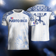 Puerto Rico Soccer Jersey in White Blue for Men and Women, Coqui Frog Floral Garita Taino Sun, Puerto Rico Shirt and Puerto Rico Jersey, Northryn Co.