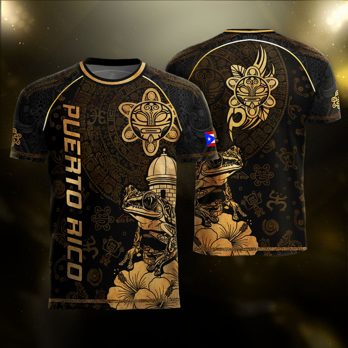 Puerto Rico Black Gold Coqui Frog Garita Flower National Heritage Boricua Soccer Jersey