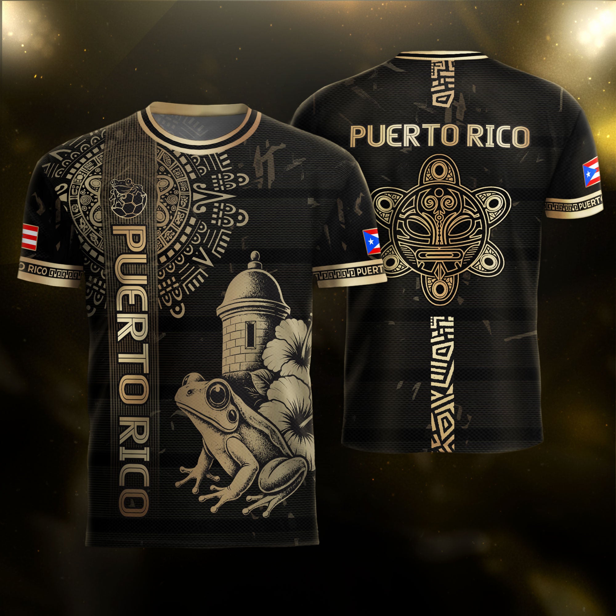 Camiseta de fútbol con máscara taína boricua azul marino de Puerto Rico, bandera tribal, orgullo nacional