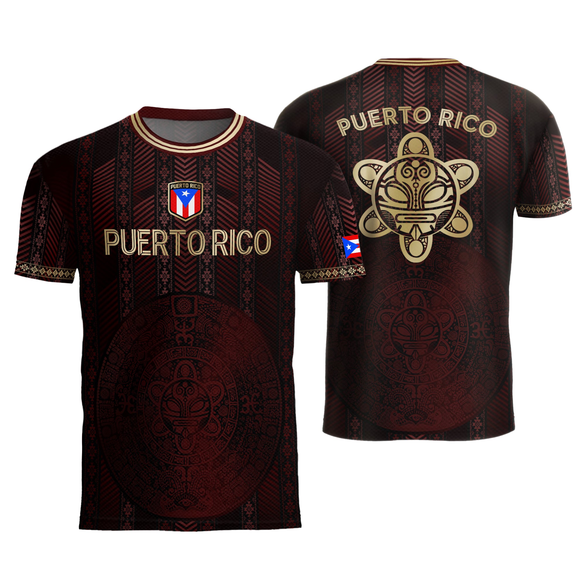 Puerto Rico Flag Maroon Gold Tribal Print National Heritage Sport Soccer Jersey