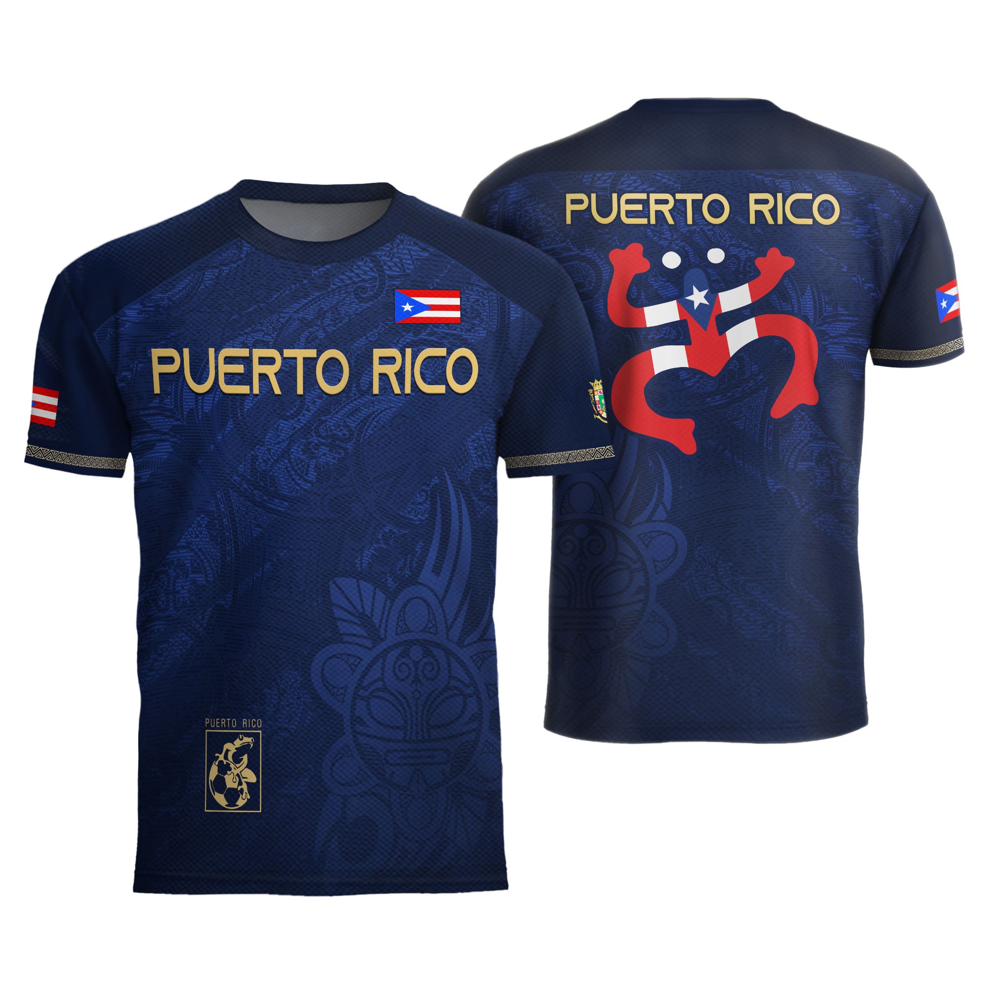 Puerto Rico Navy Gold Boricua Coqui Frog Tribal Taino National Pride Heritage Soccer Jersey