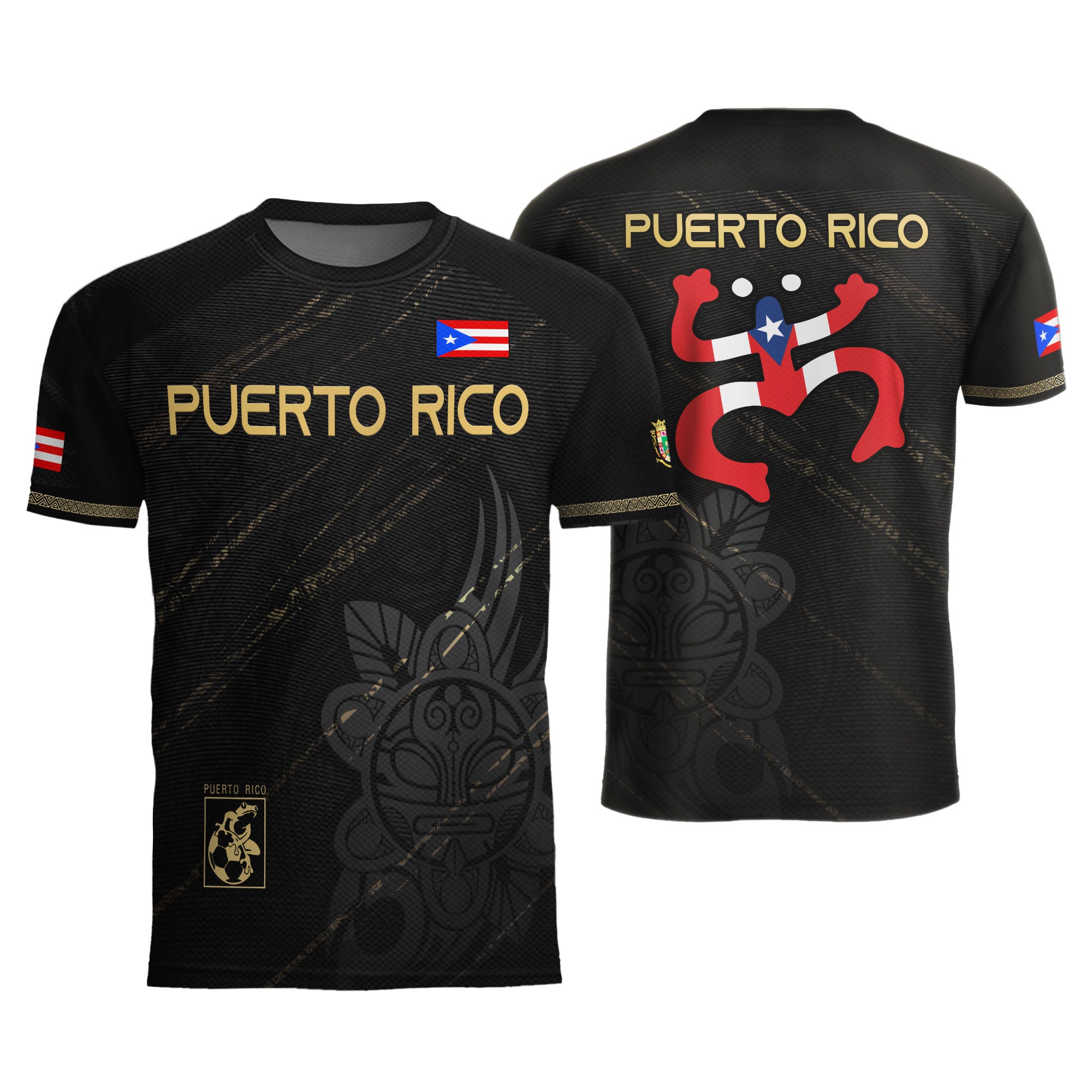 Puerto Rico Black Gold Boricua Coqui Frog Tribal Taino National Pride Heritage Soccer Jersey