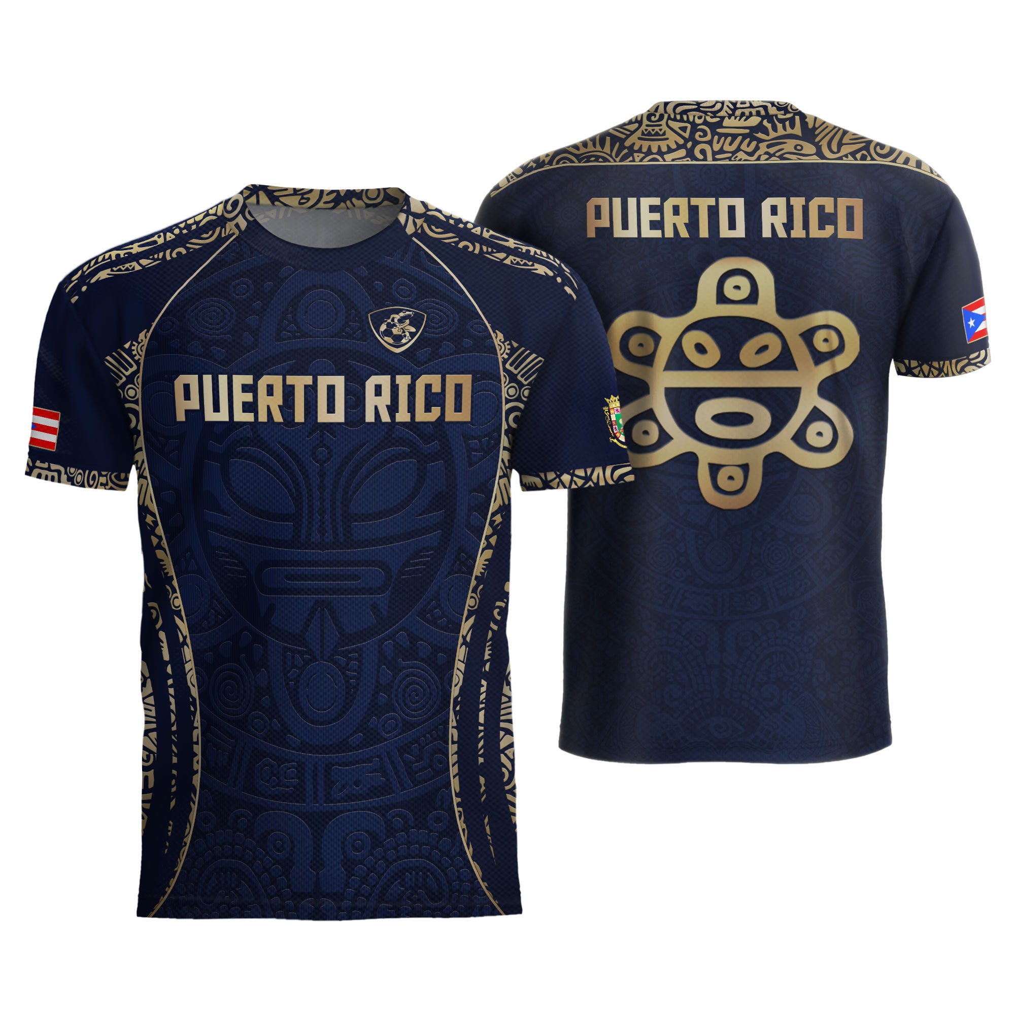 Puerto Rico Navy Blue Boricua Taino Mask Tribal Flag National Pride Heritage Soccer Jersey