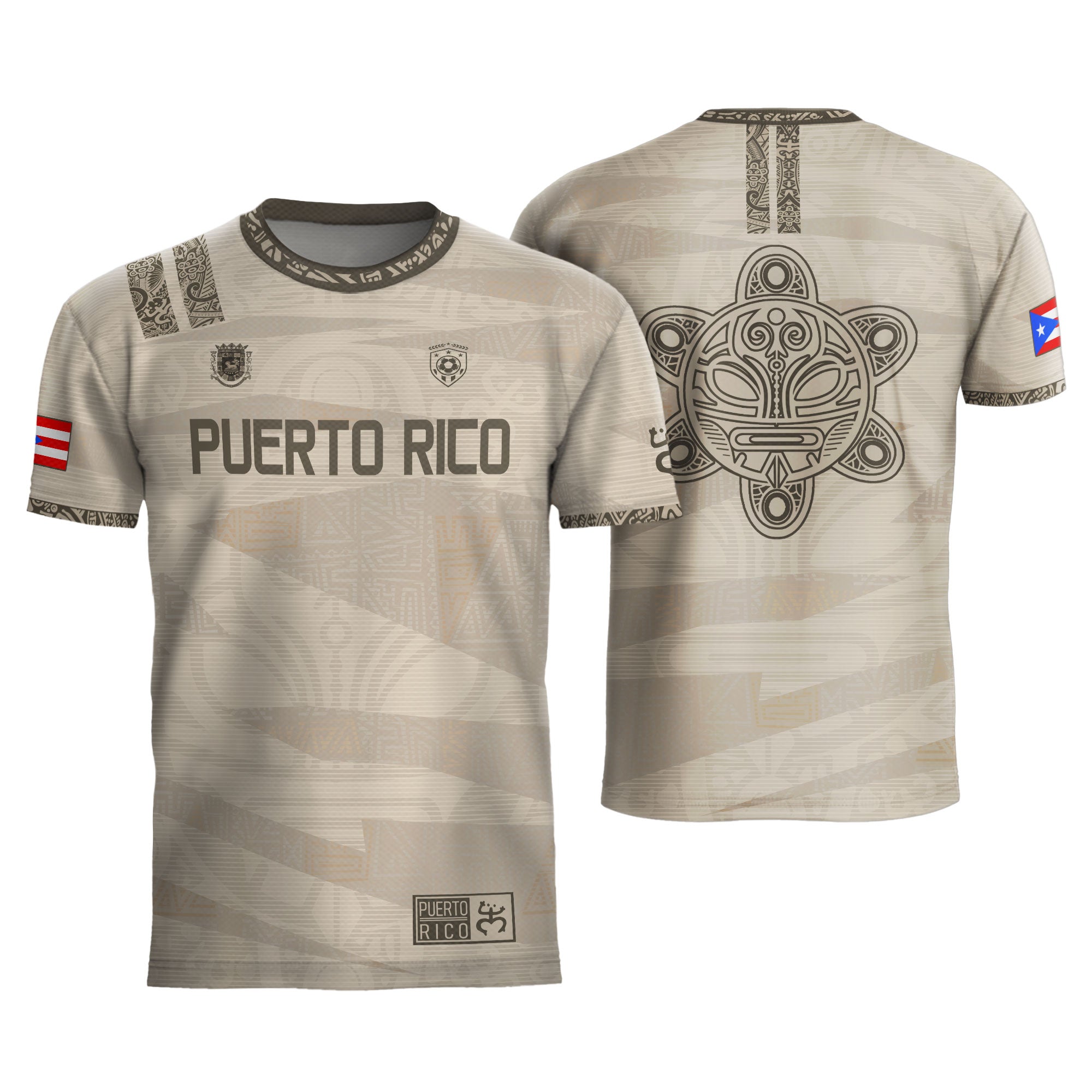 Puerto Rico Beige Gold Taino Tribal Pattern National Heritage Boricua Soccer Jersey