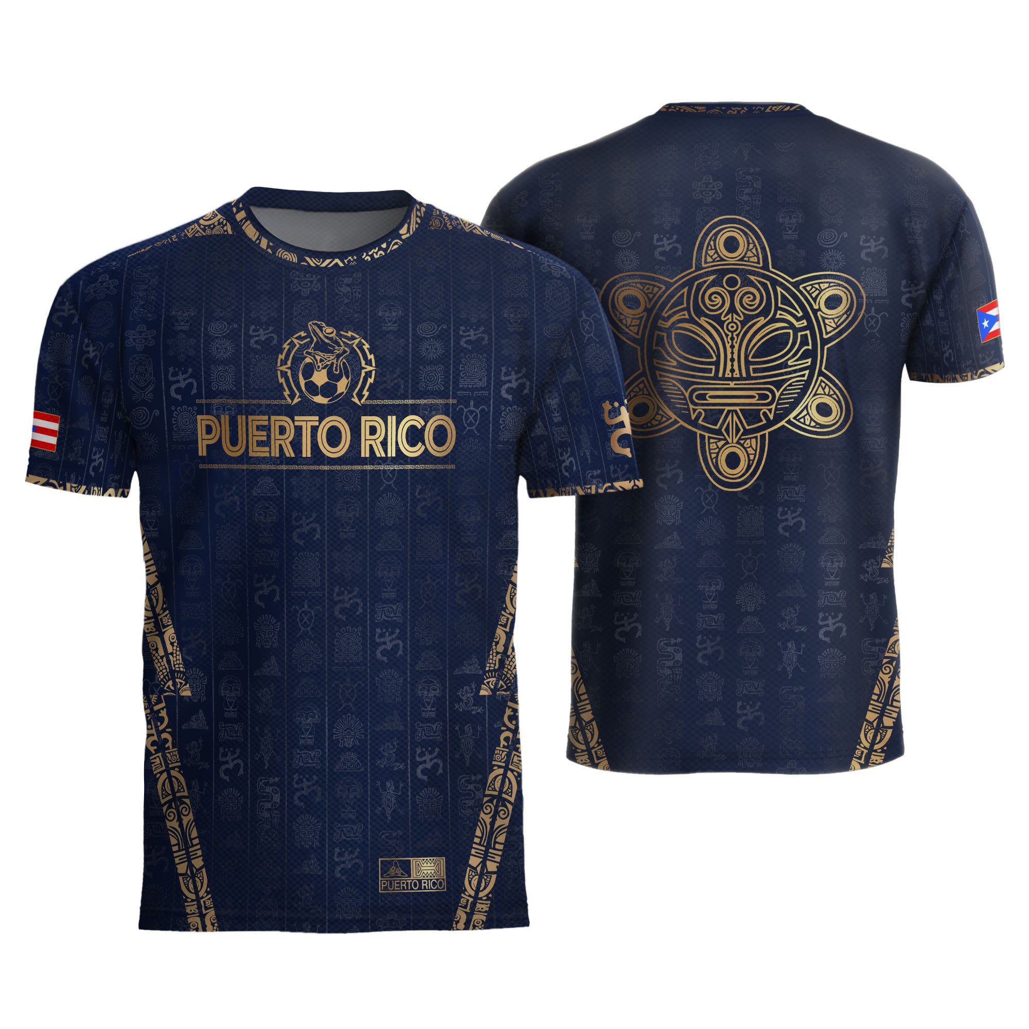 Camiseta de fútbol con el Sol Taino Dorado de la Marina de Puerto Rico, Patrimonio Nacional, Símbolos Boricuas