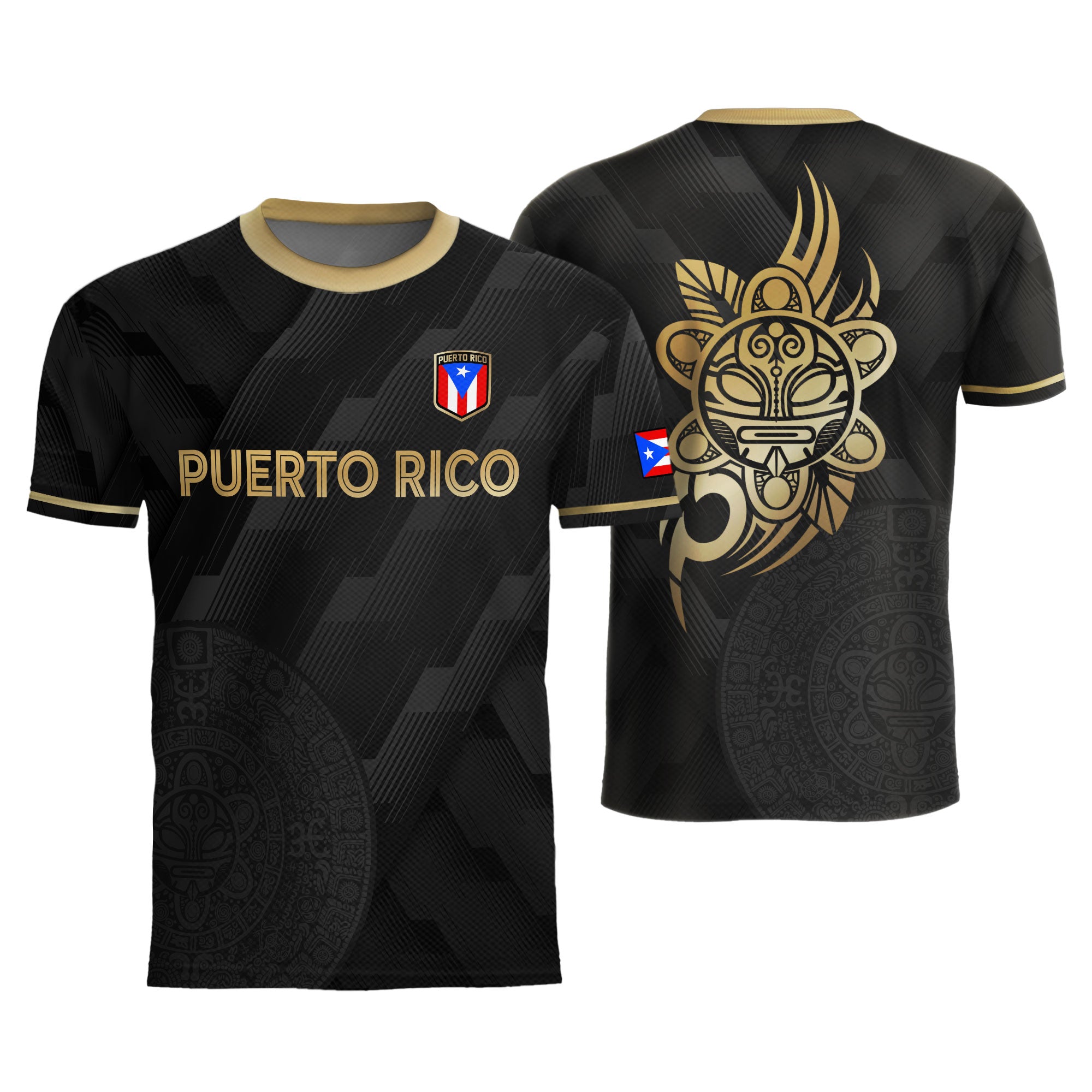 Puerto Rico Flag Boricua Taino Tribal Mask Gold Black National Pride Soccer Jersey