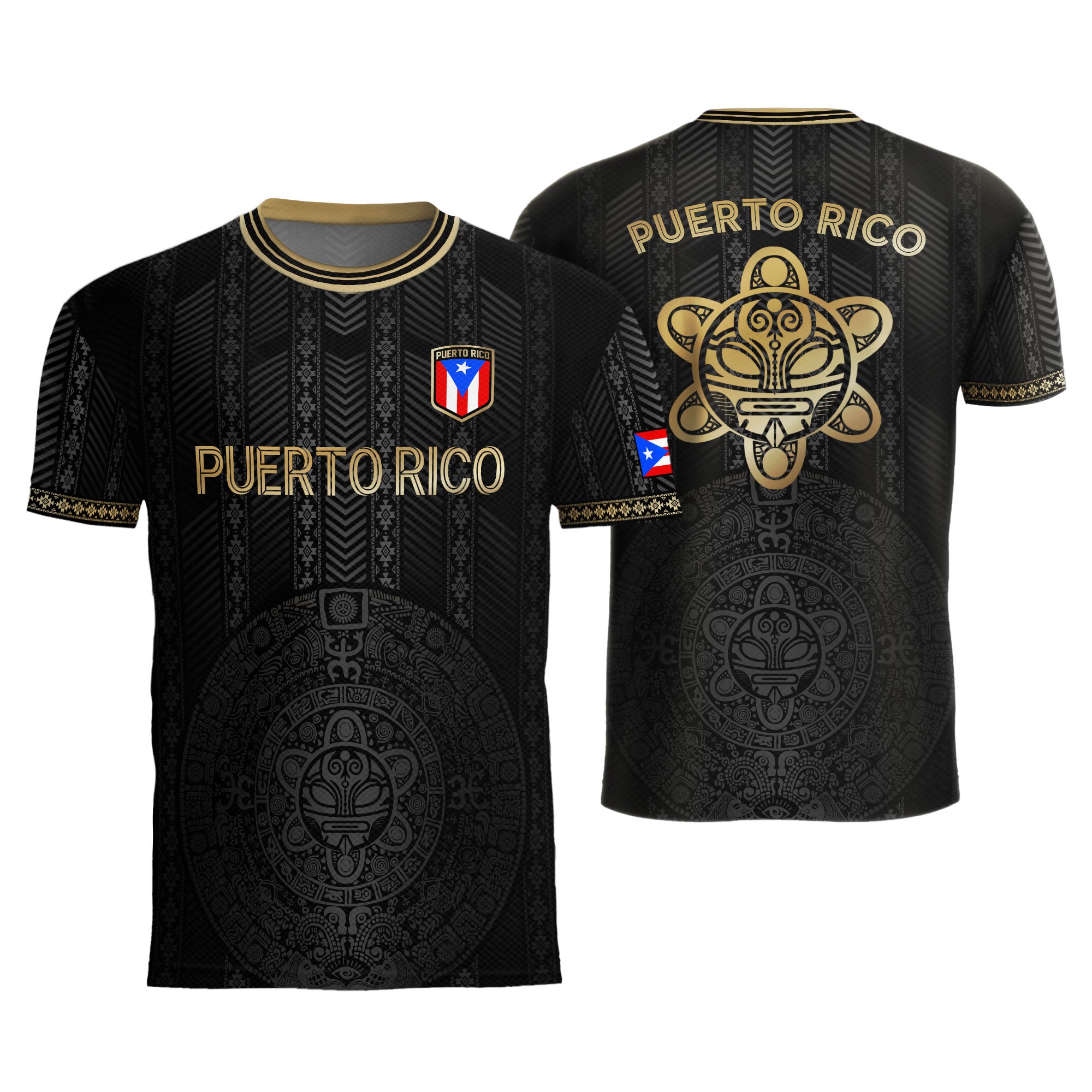 Puerto Rico Flag Boricua Taino Tribal Patterns Gold Black Pride Football Soccer Jersey
