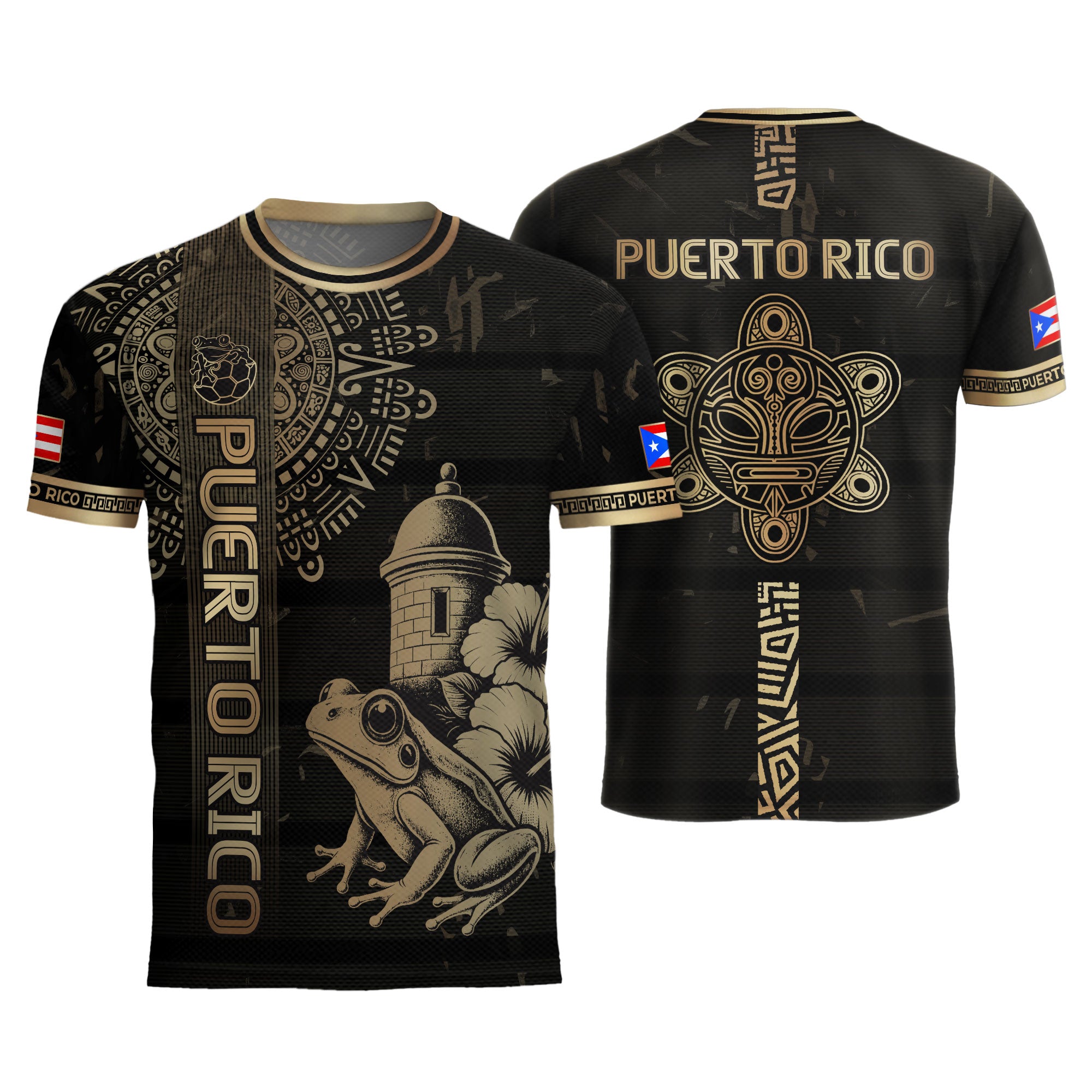 Camiseta de fútbol con máscara taína boricua azul marino de Puerto Rico, bandera tribal, orgullo nacional
