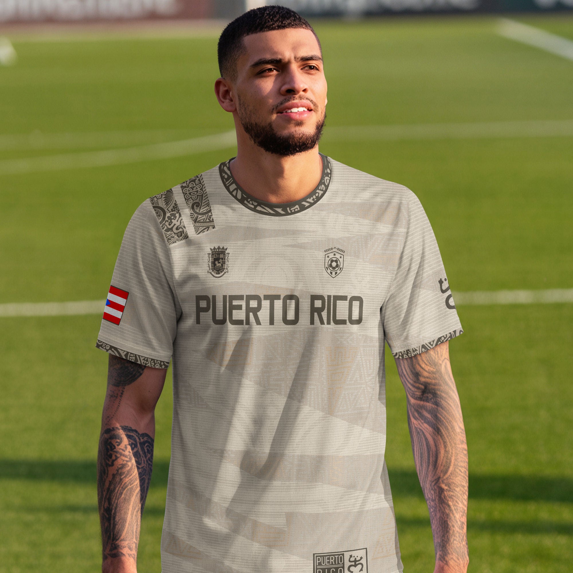 Puerto Rico Beige Gold Taino Tribal Pattern National Heritage Boricua Soccer Jersey