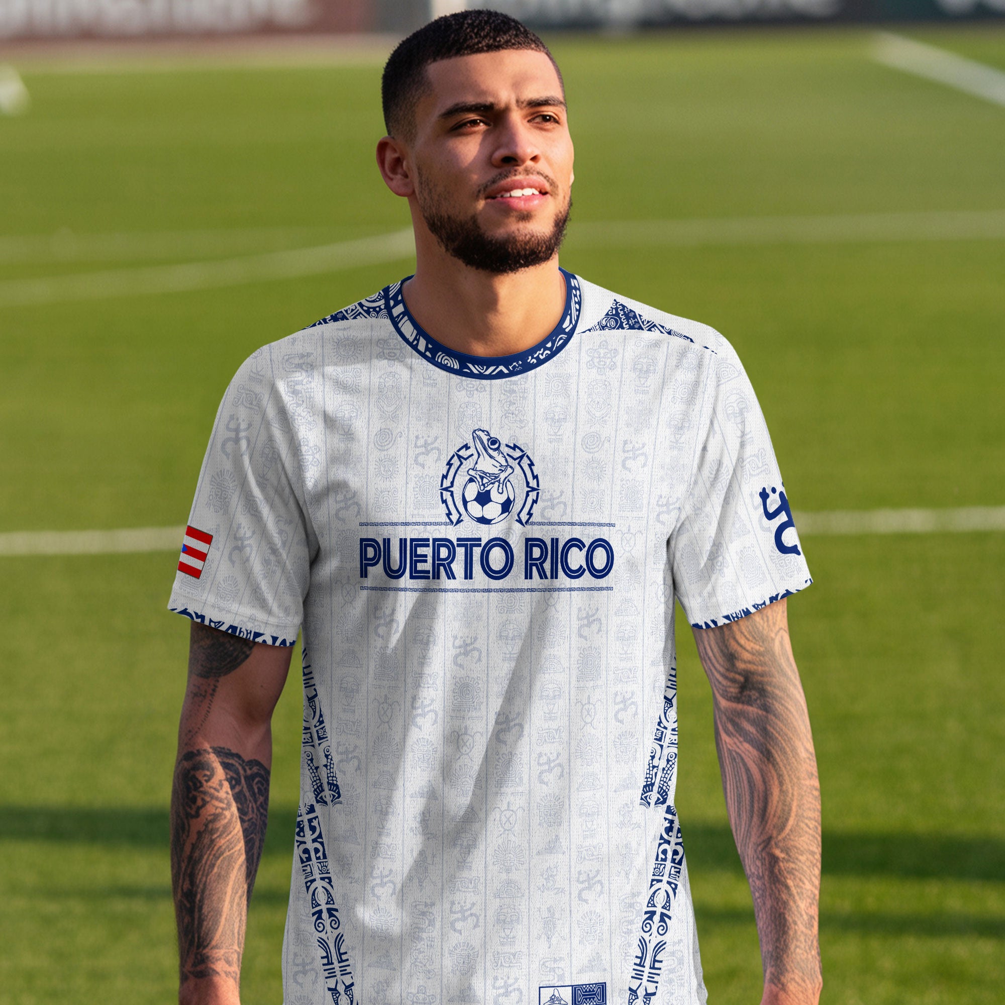 Puerto Rico White Blue Taino Sun National Heritage Boricua Symbols Art Soccer Jersey