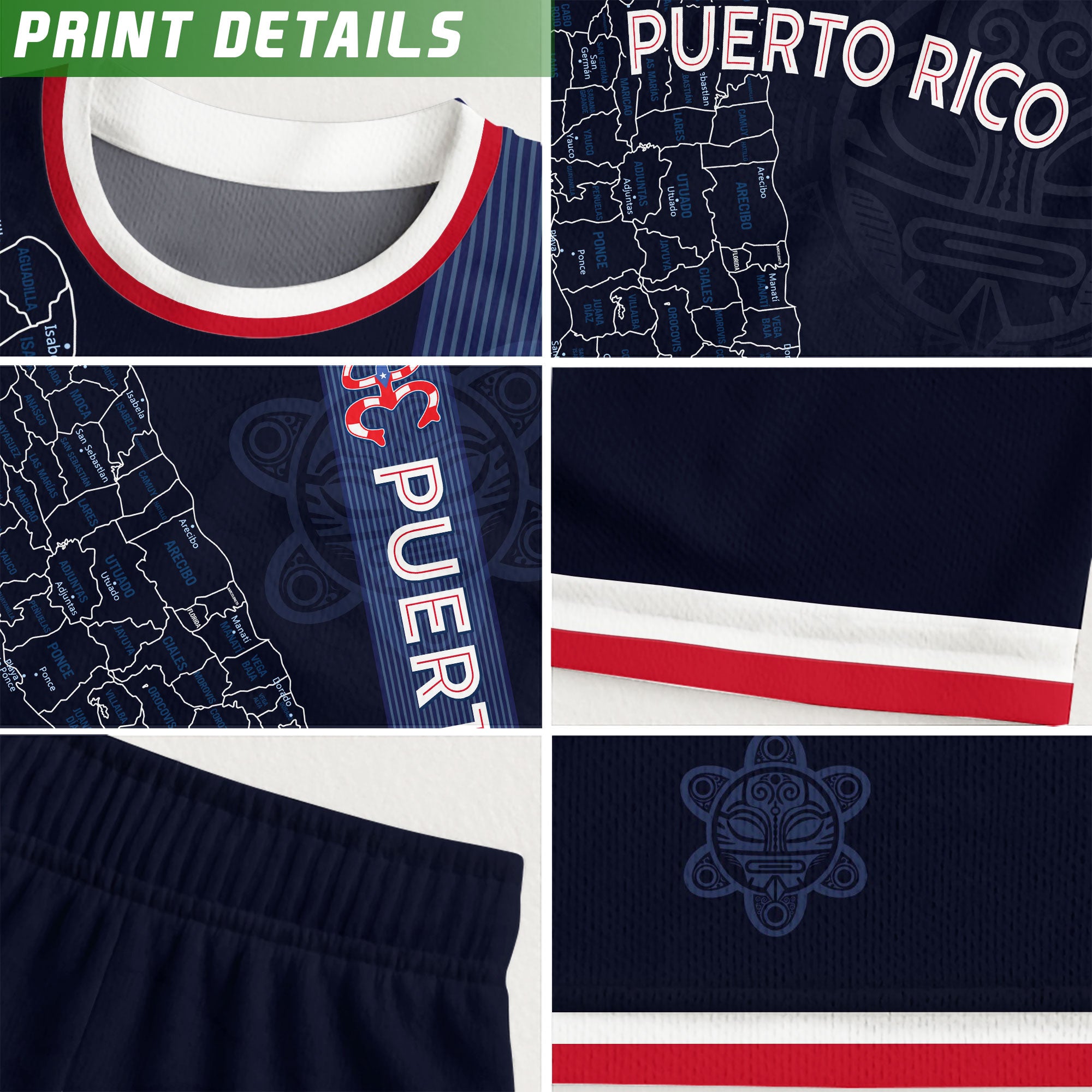 Puerto Rico Boricua Azul Marino Coqui Taino Tribal Mapa Orgullo Nacional Camiseta de Fútbol