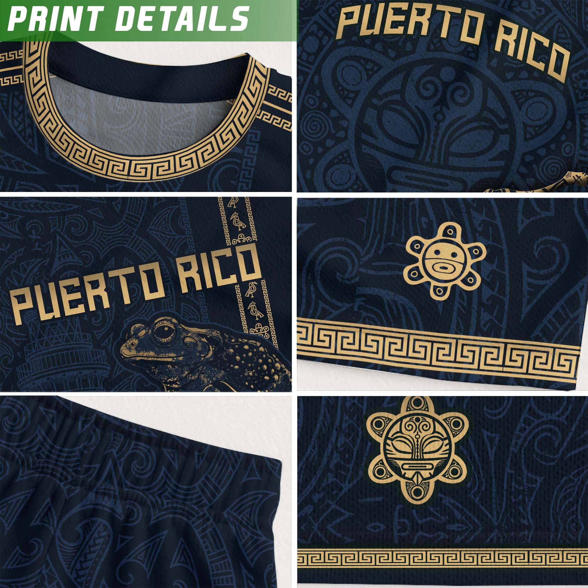 Puerto Rico Navy Gold Limited Edition Tribal Coqui Pattern Soccer Jersey