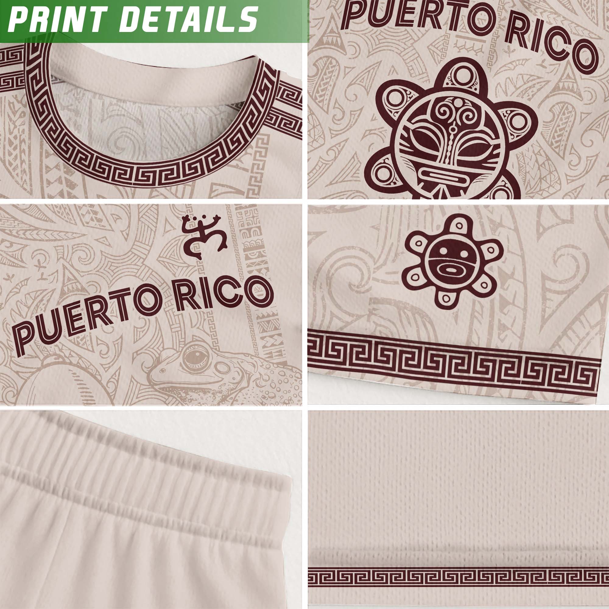 Camiseta de fútbol de Puerto Rico con símbolo tribal blanco burdeos y herencia nacional