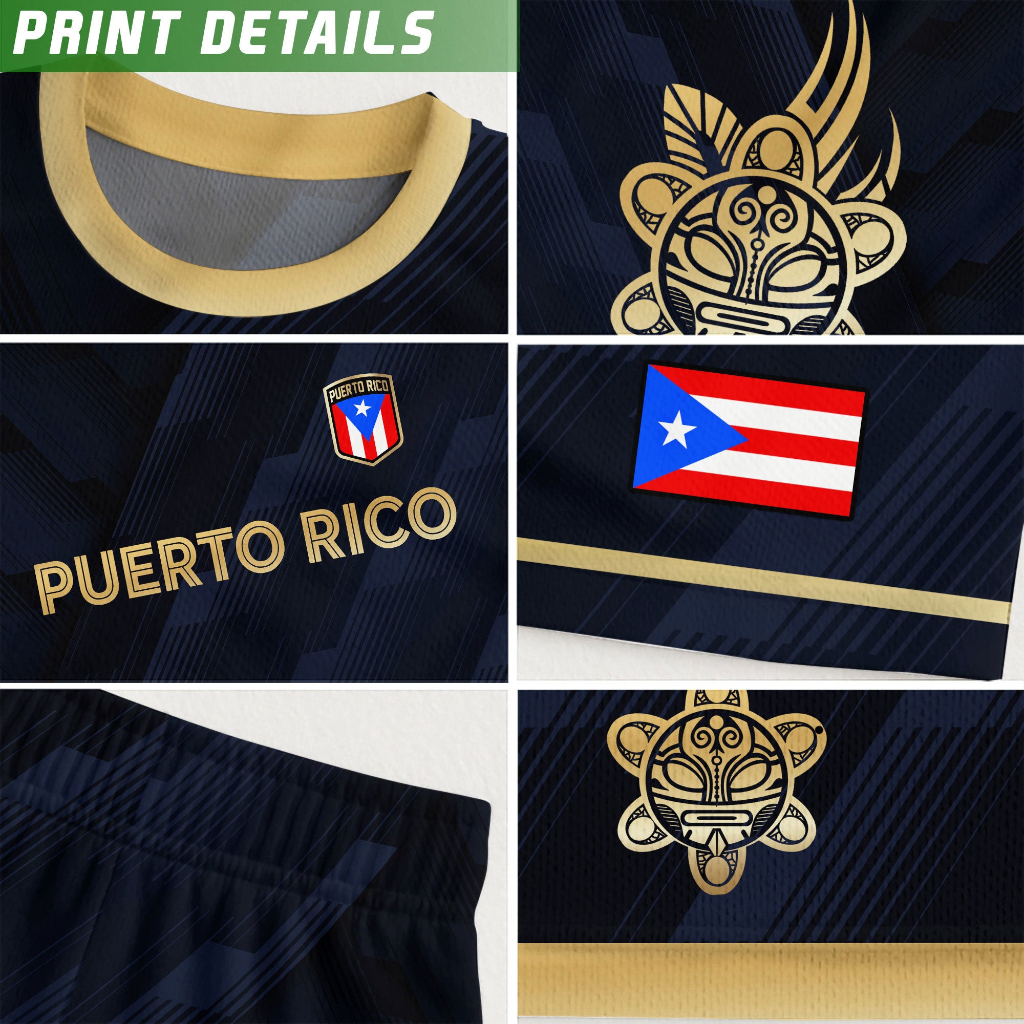 Camiseta de fútbol del orgullo nacional boricua del sol taíno dorado de la marina de Puerto Rico