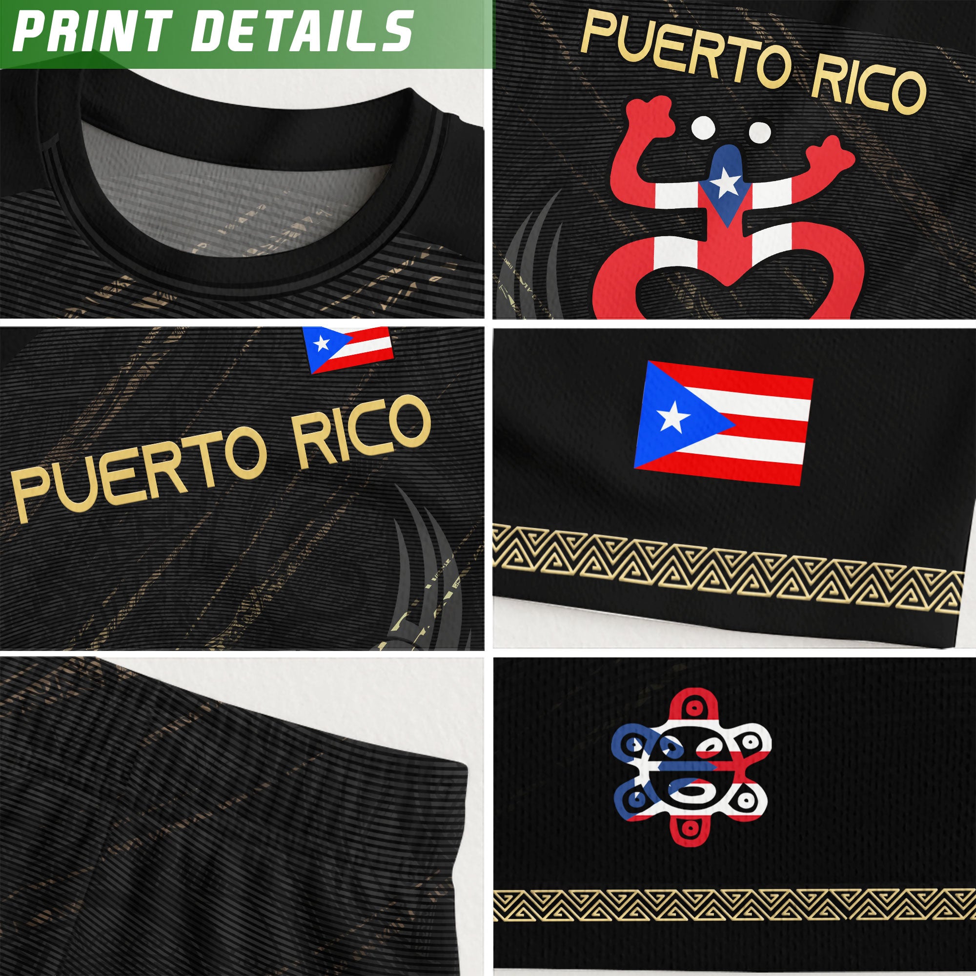 Puerto Rico Black Gold Boricua Coqui Frog Tribal Taino National Pride Heritage Soccer Jersey