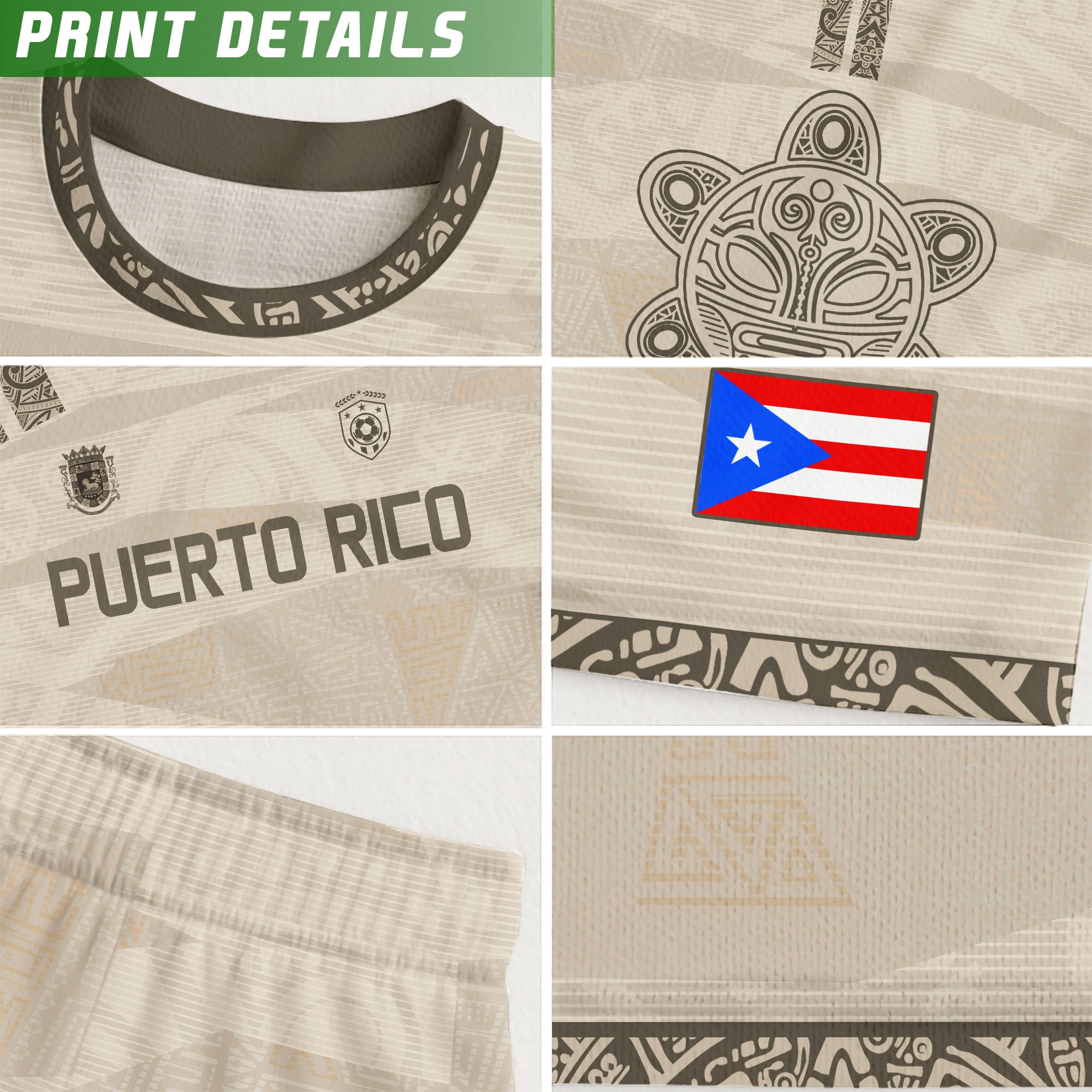 Puerto Rico Beige Gold Taino Tribal Pattern National Heritage Boricua Soccer Jersey