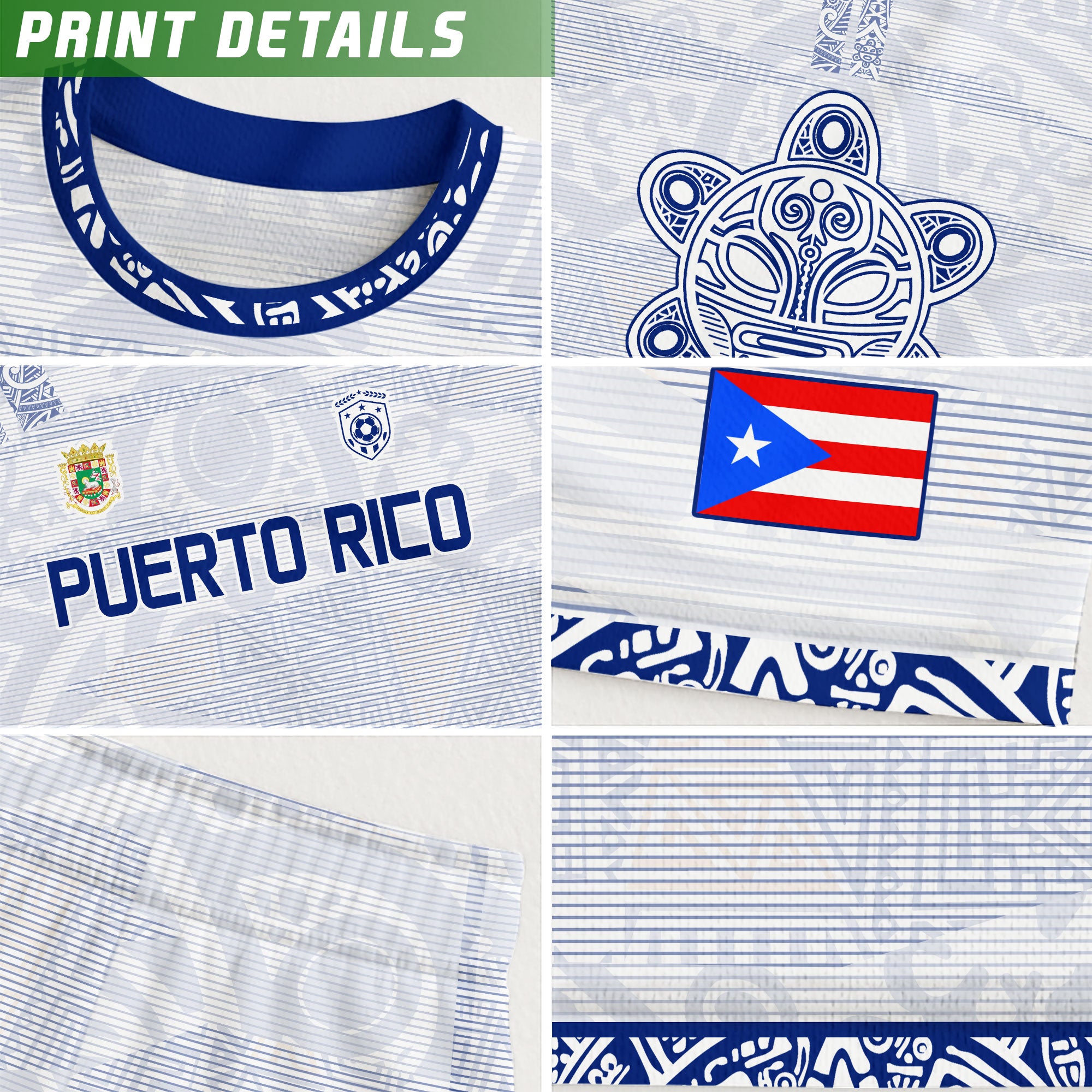 Puerto Rico White Blue Taino Tribal Pattern National Heritage Boricua Soccer Jersey
