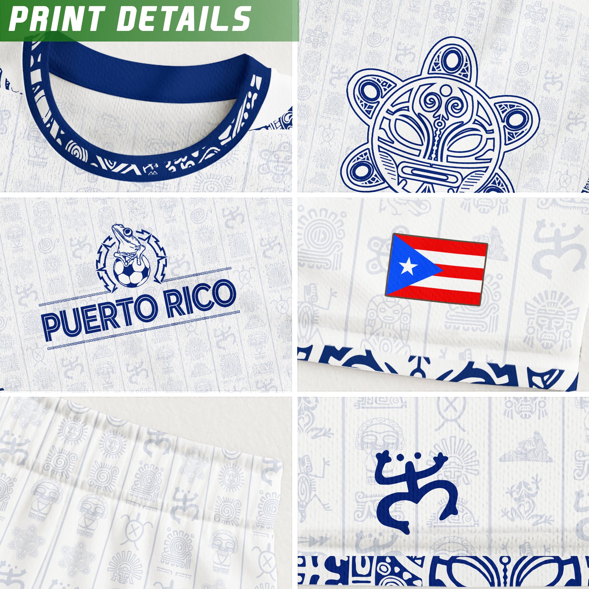 Puerto Rico White Blue Taino Sun National Heritage Boricua Symbols Art Soccer Jersey