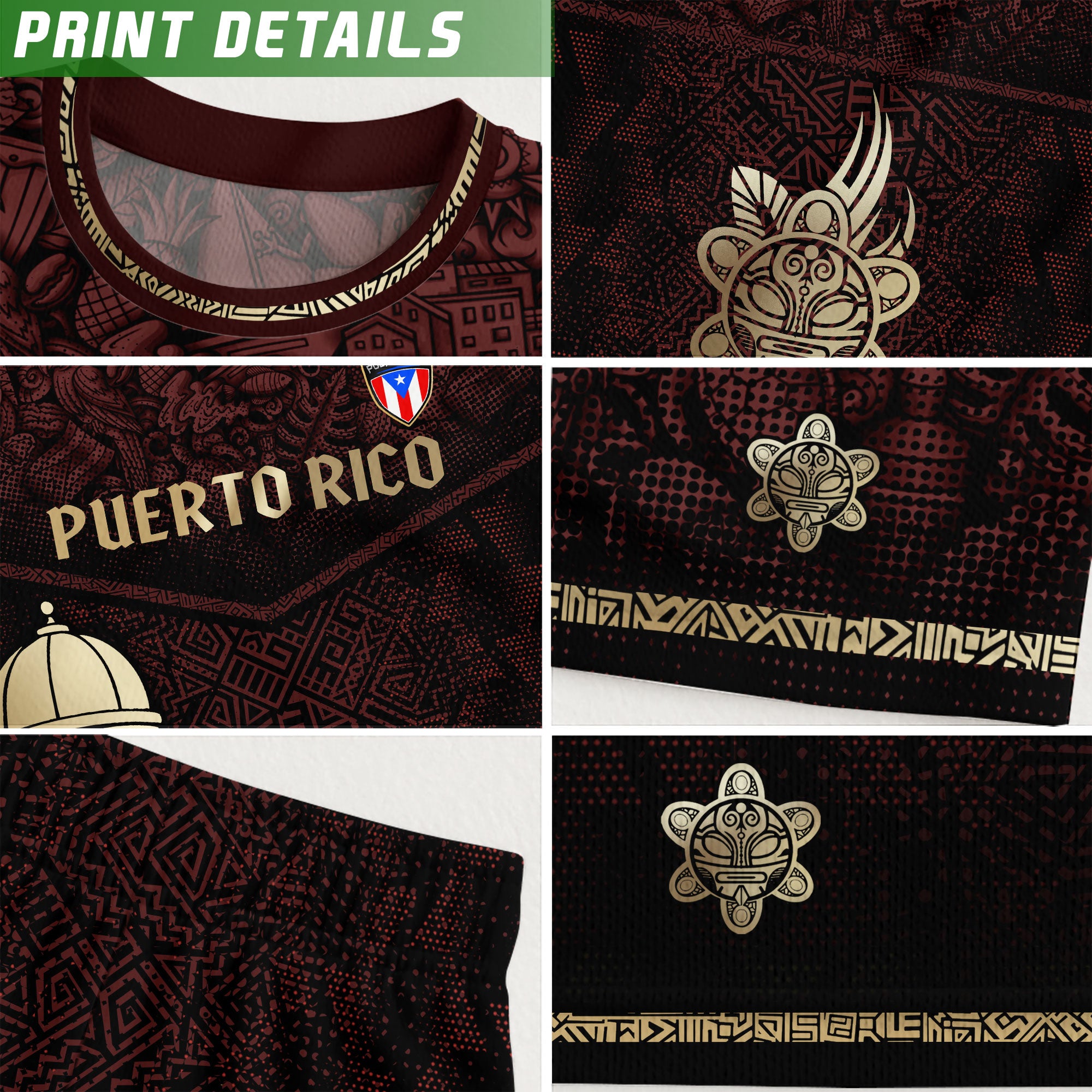 Puerto Rico Maroon Gold Coqui Frog Garita Taino Sun National Heritage Soccer Jersey