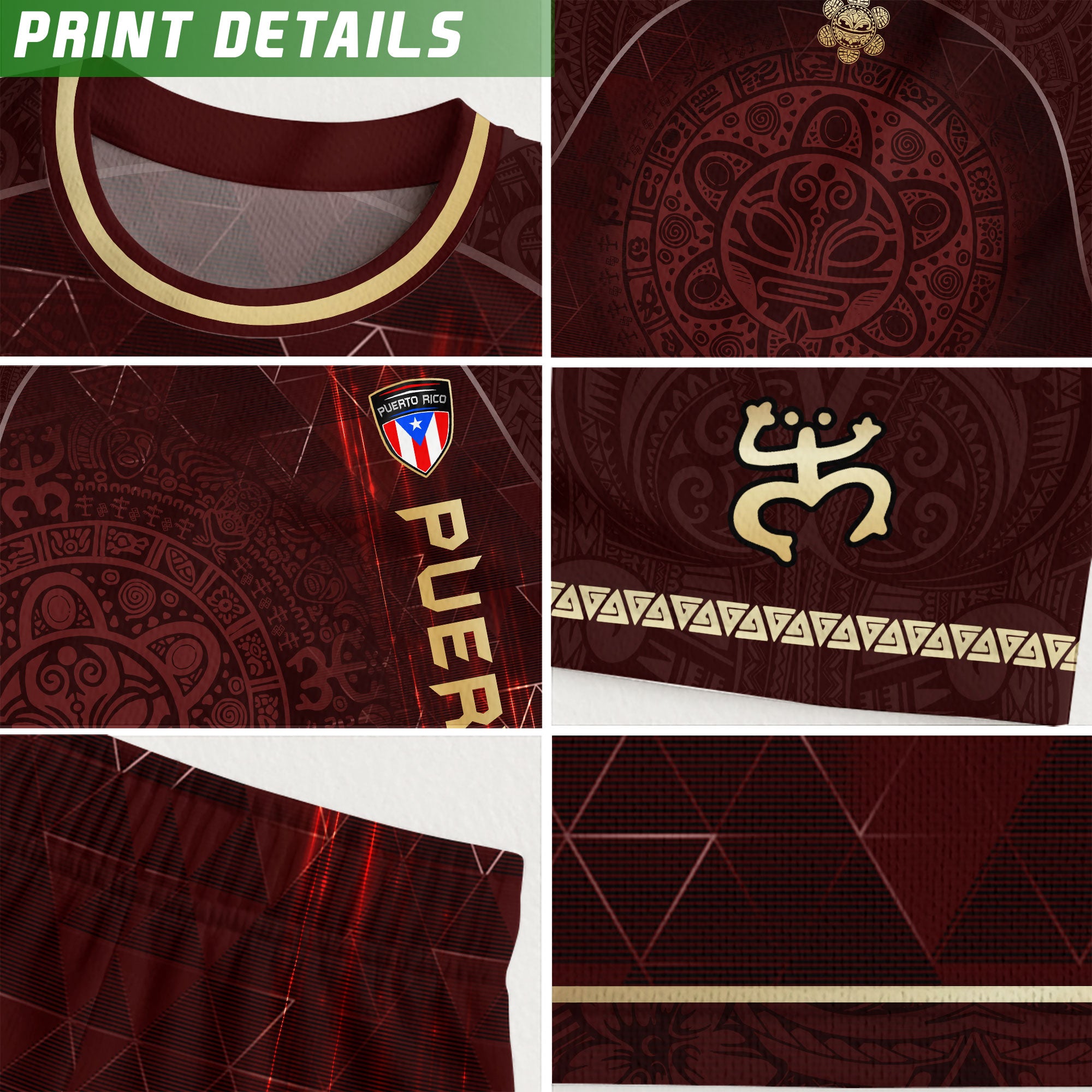 Puerto Rico Maroon Gold Coqui Frog Taino Sun National Heritage Boricua Soccer Jersey