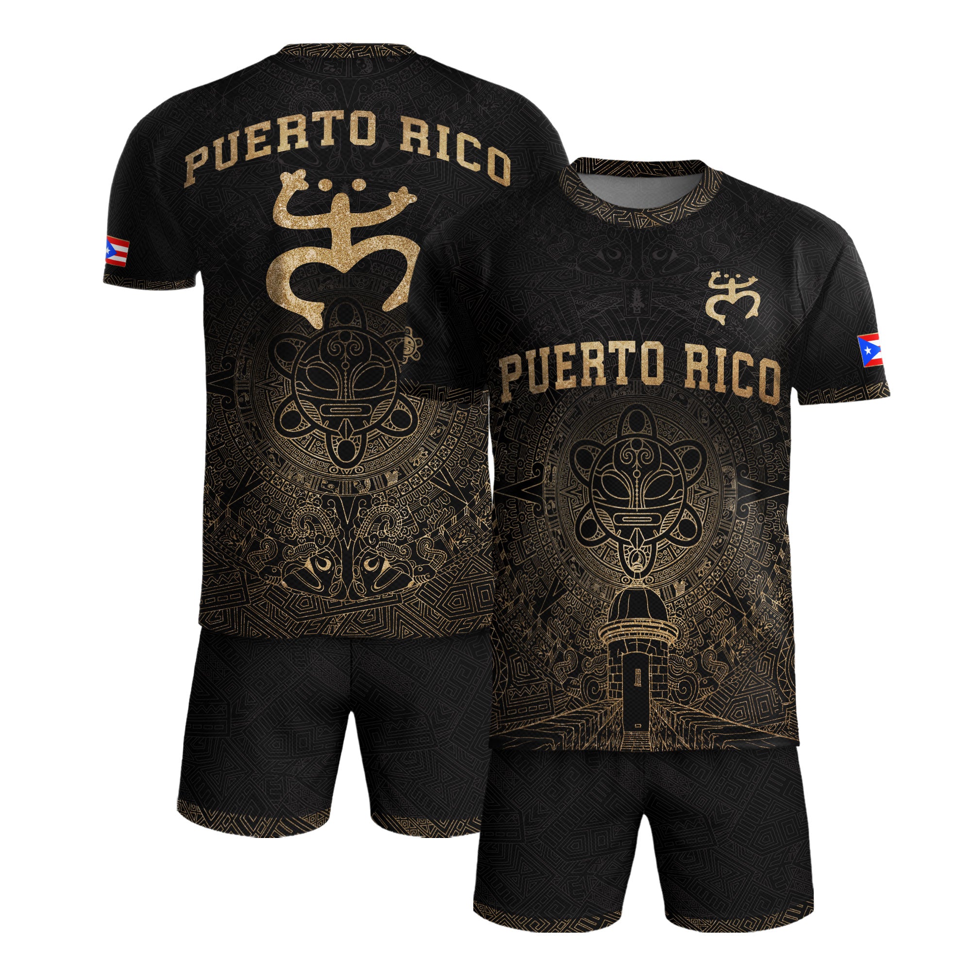 Puerto Rico Black Gold Coqui Frog Garita Taino Sun National Heritage Soccer Jersey