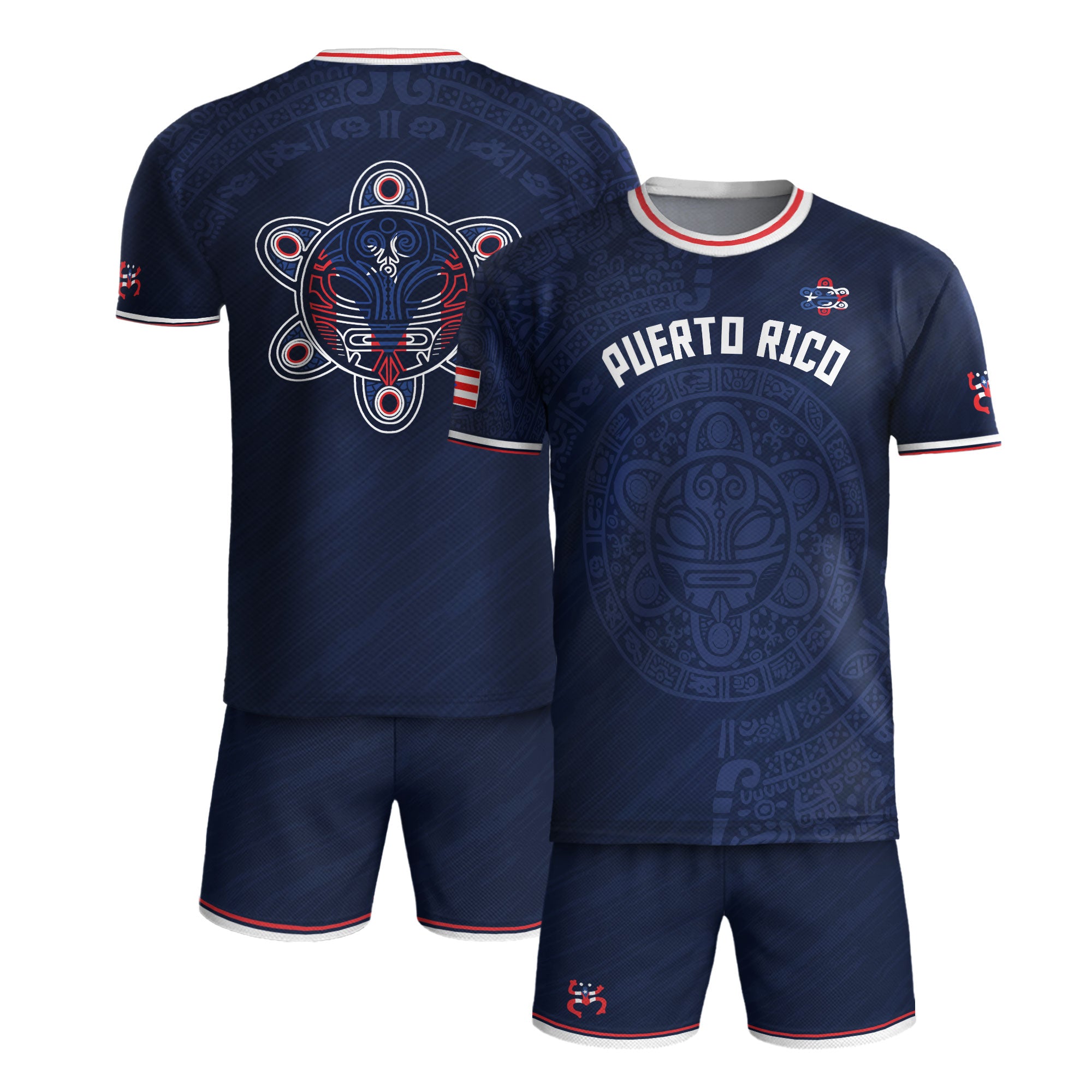 Puerto Rico Navy Blue Taino Symbol Art National Heritage Boricua Pride Soccer Jersey