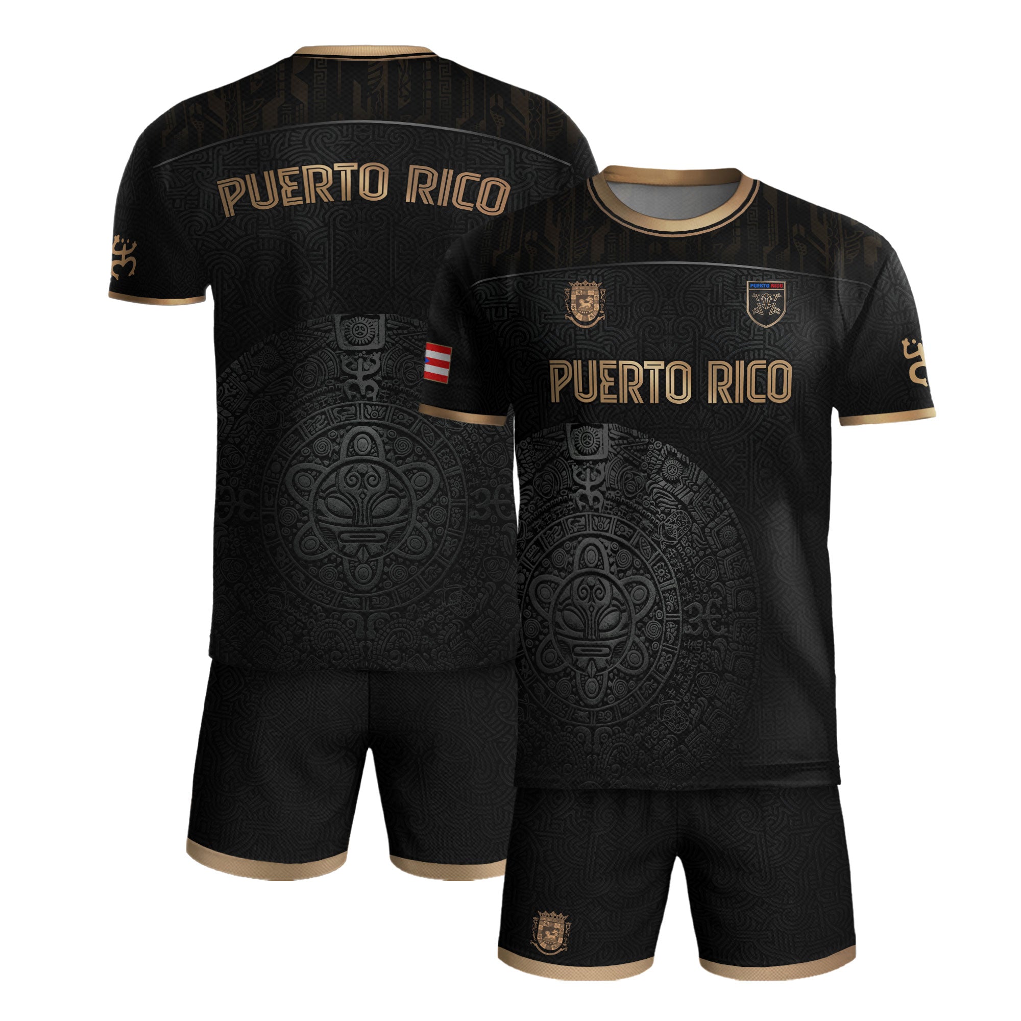 Camiseta de fútbol Puerto Rico Black Gold Taino Symbol Art National Heritage Boricua Pride