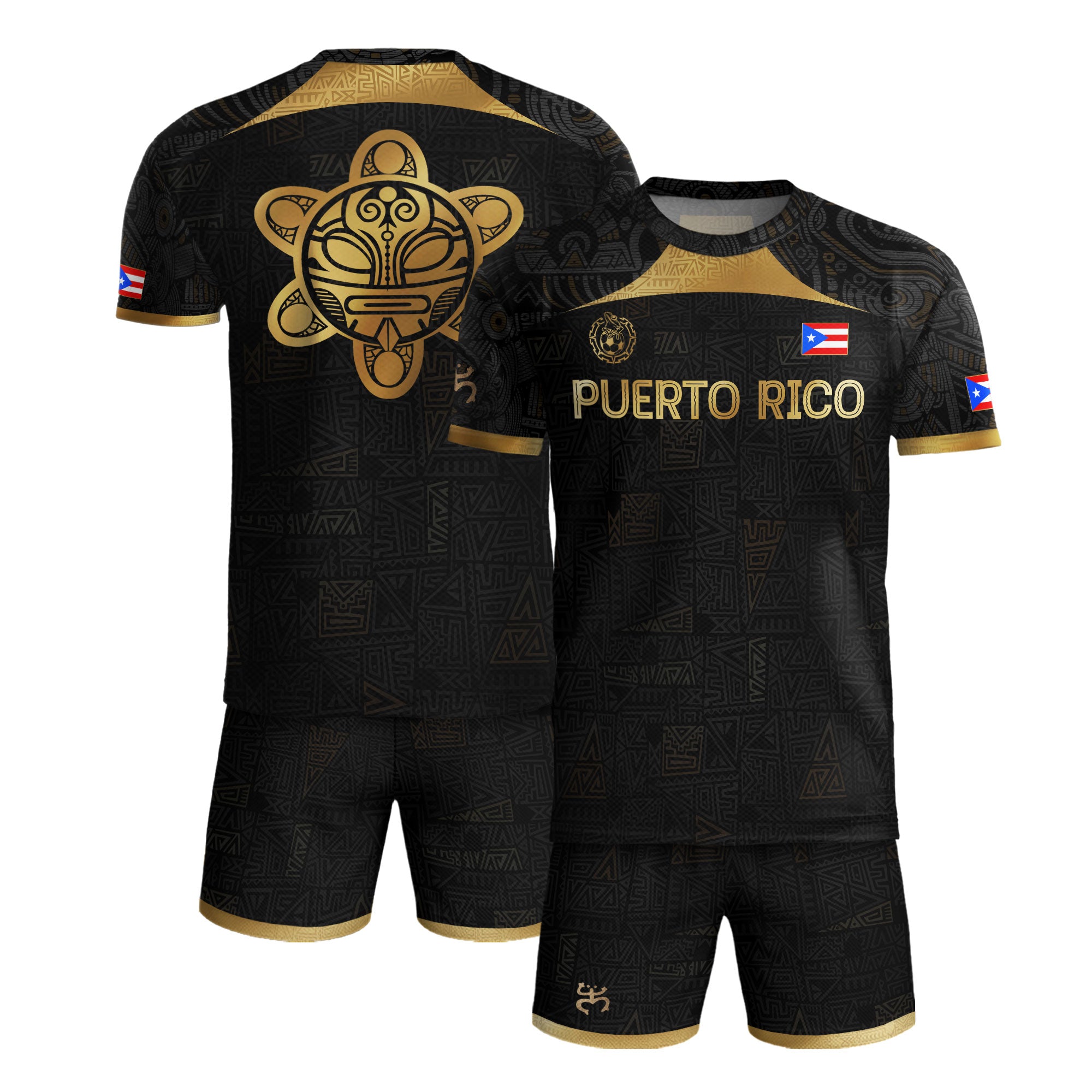 Puerto Rico Black Gold Tribal Graphic Taino Sun National Heritage Soccer Jersey