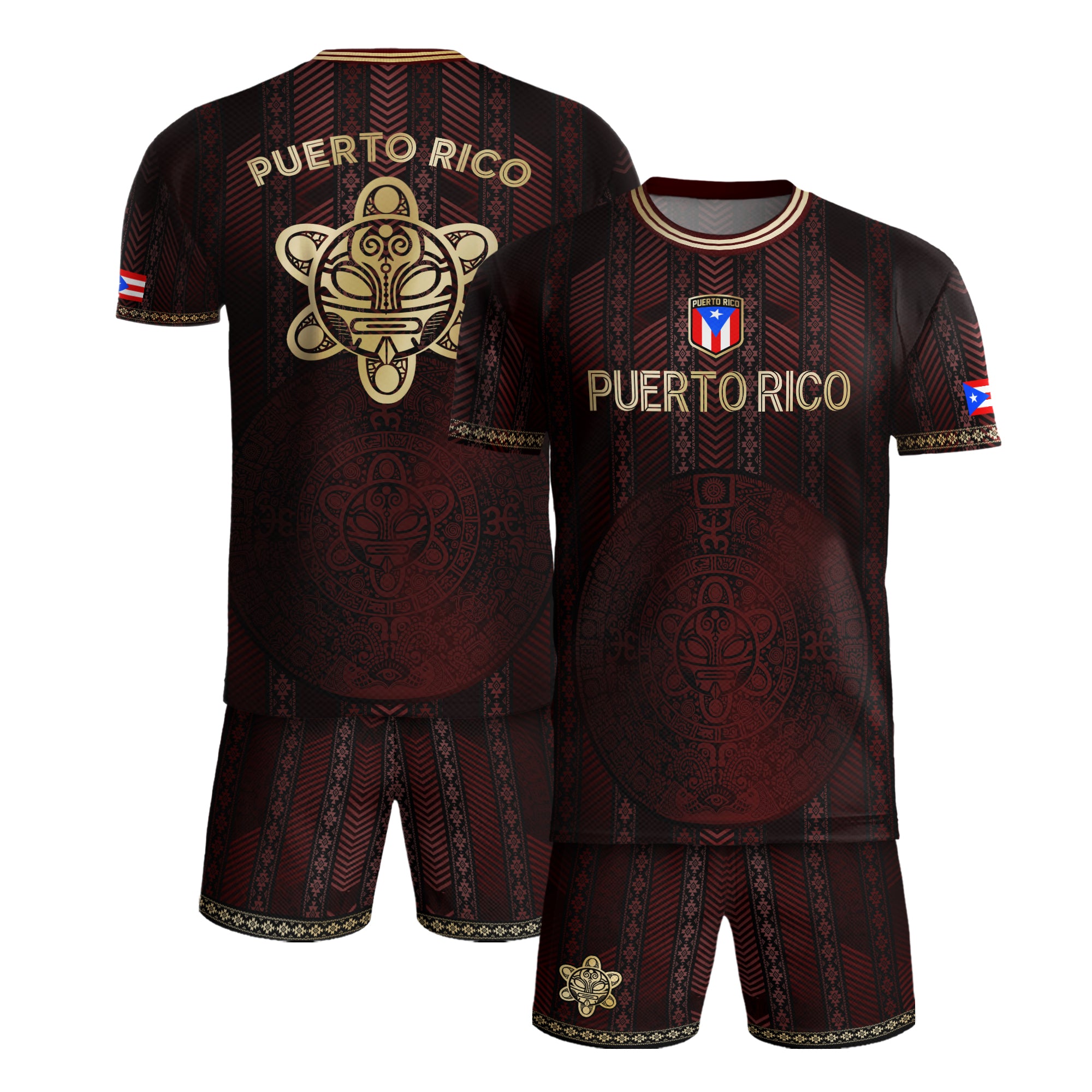 Puerto Rico Flag Maroon Gold Tribal Print National Heritage Sport Soccer Jersey