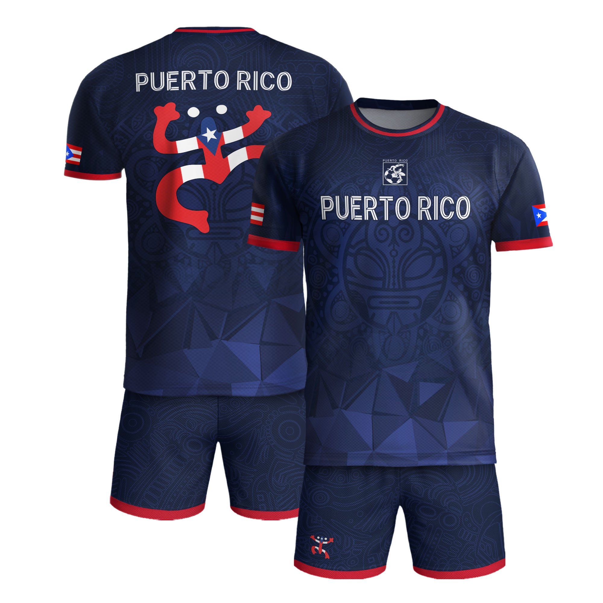 Puerto Rico Navy Red Boricua Taino Mask Coqui Frog Tribal National Heritage Camiseta de fútbol