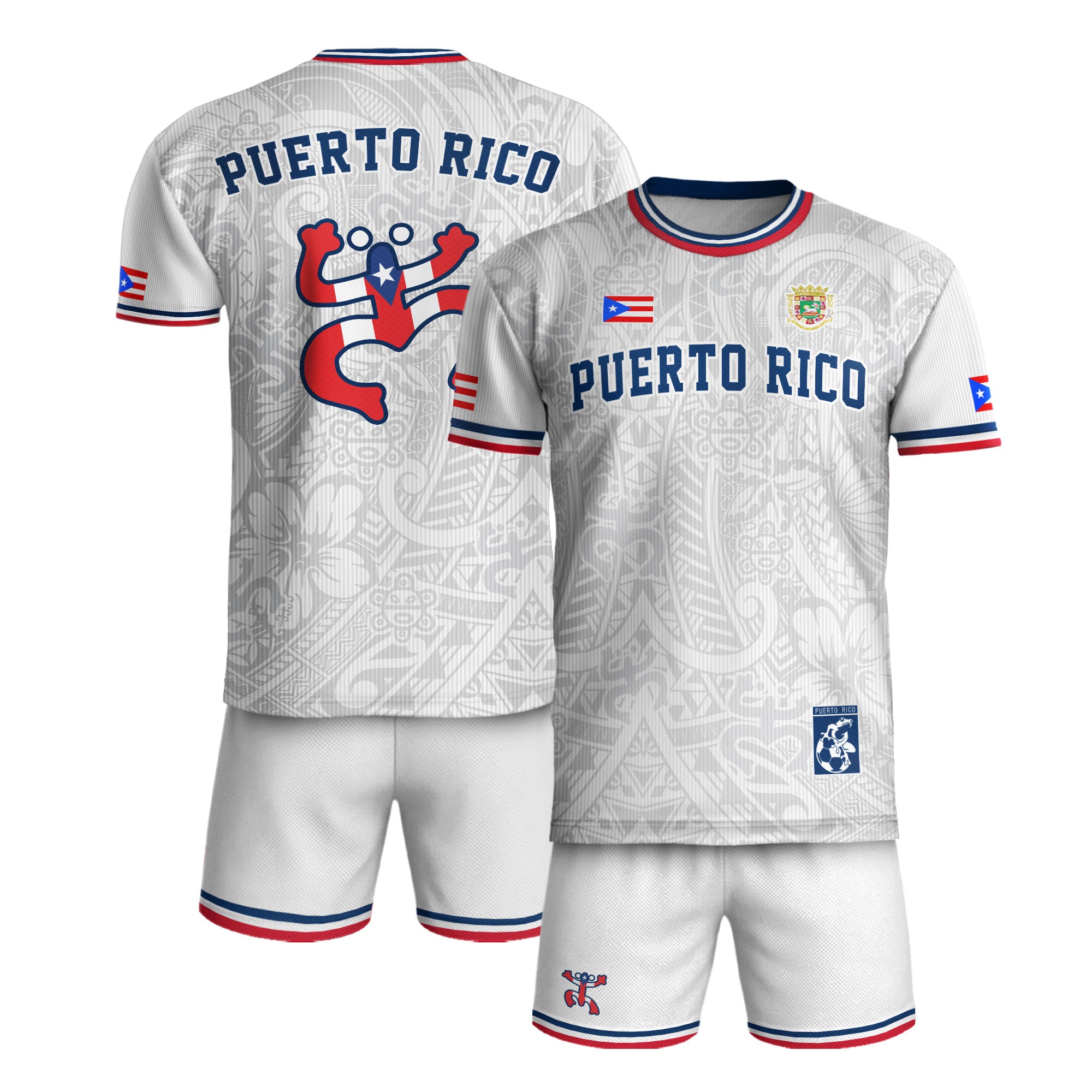 Puerto Rico Blanco Azul Boricua Coqui Rana Tribal Taino Nacional Orgullo Camiseta de Fútbol