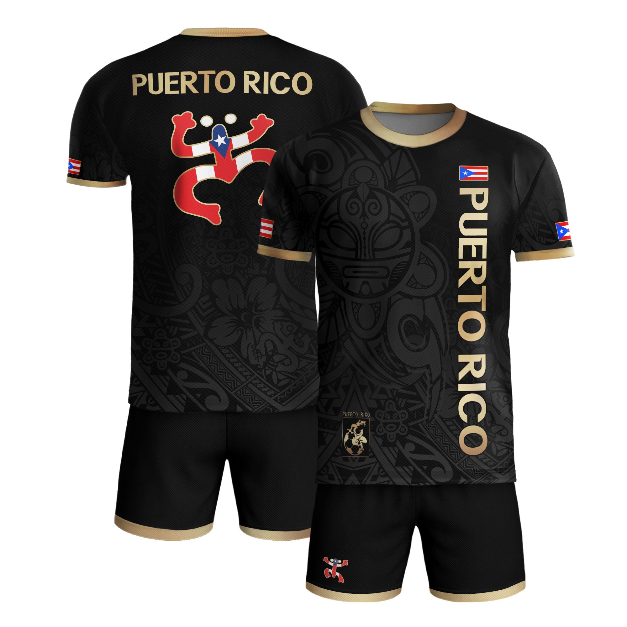 Puerto Rico Black Gold Boricua Coqui Frog Tribal Taino National Pride Football Jersey