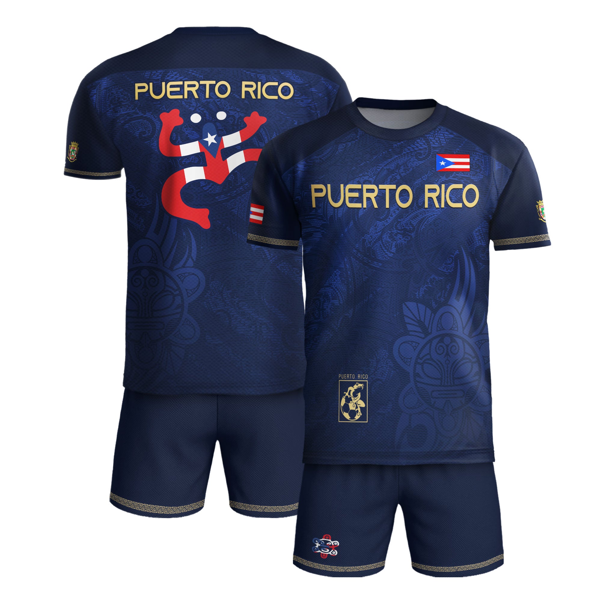 Puerto Rico Navy Gold Boricua Coqui Frog Tribal Taino National Pride Heritage Soccer Jersey