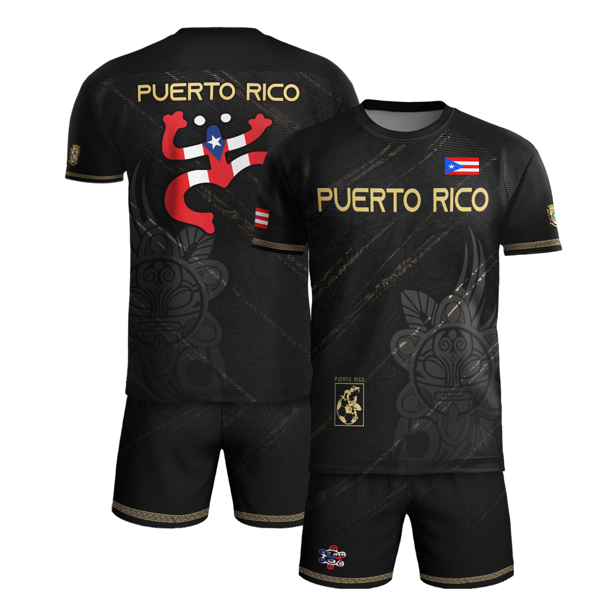 Puerto Rico Black Gold Boricua Coqui Frog Tribal Taino National Pride Heritage Soccer Jersey