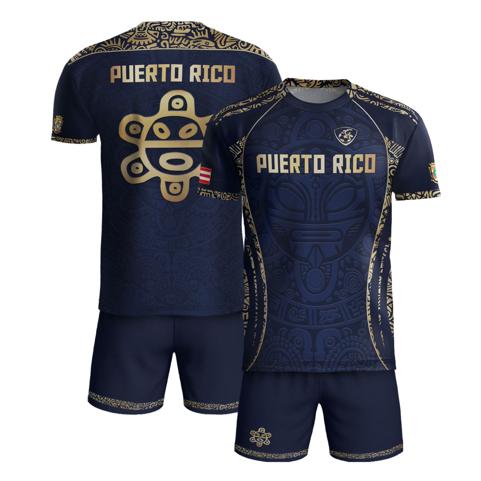 Puerto Rico Navy Blue Boricua Taino Mask Tribal Flag National Pride Heritage Soccer Jersey