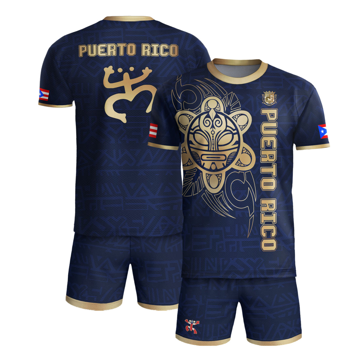 Puerto Rico Navy Gold Taino Sun God Ancient Culture National Heritage Boricua Soccer Jersey