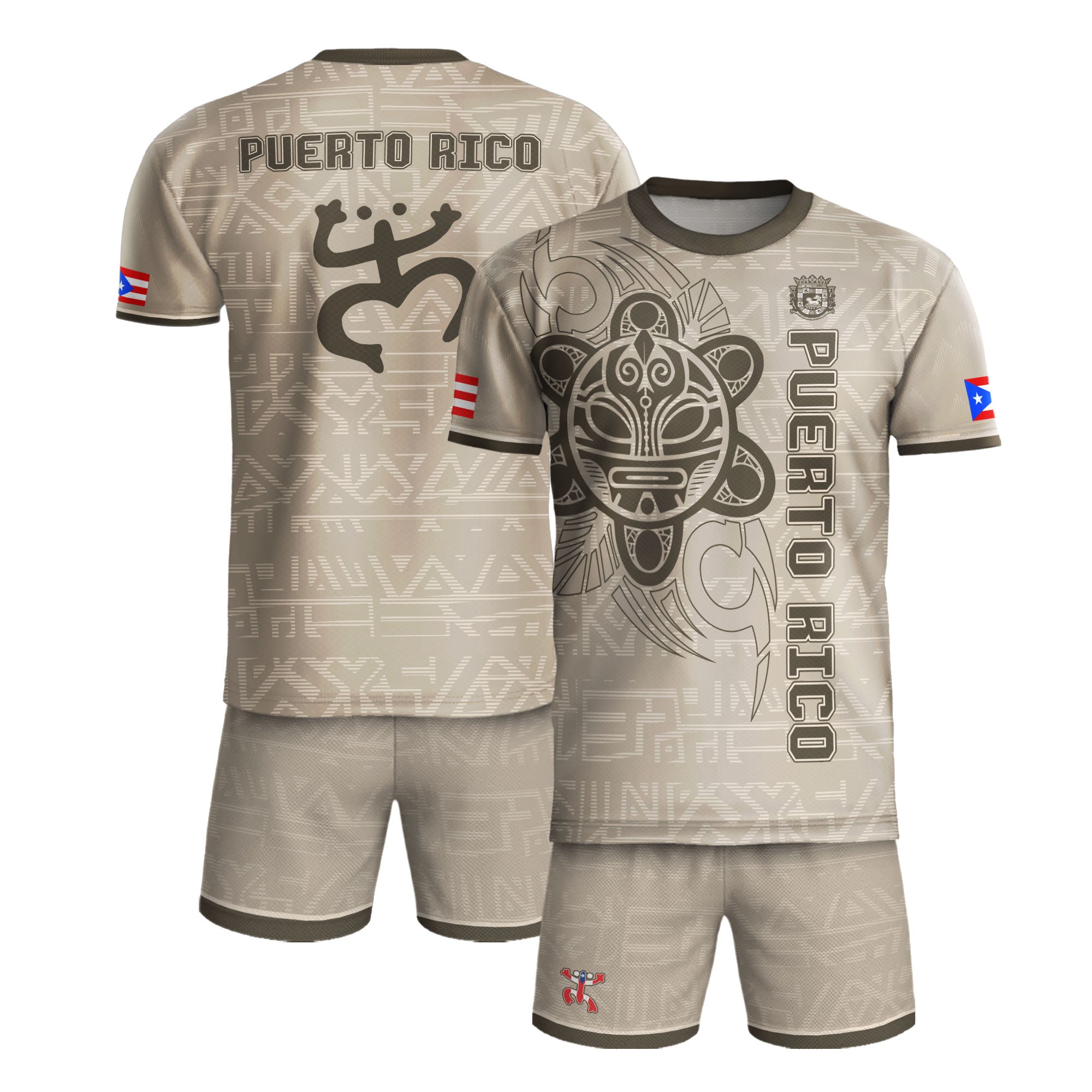 Puerto Rico Beige Gold Taino Sun God Tribal Pattern Symbol National Heritage Boricua Soccer Jersey