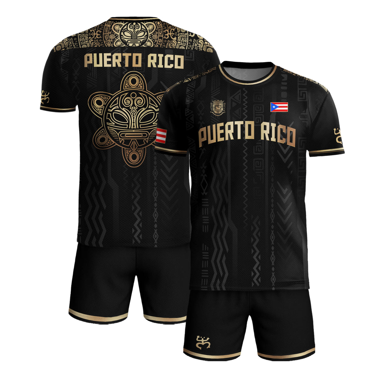 Puerto Rico Black Gold Boricua Taino Sun Coqui Patriotic Cultural Football Soccer Jersey