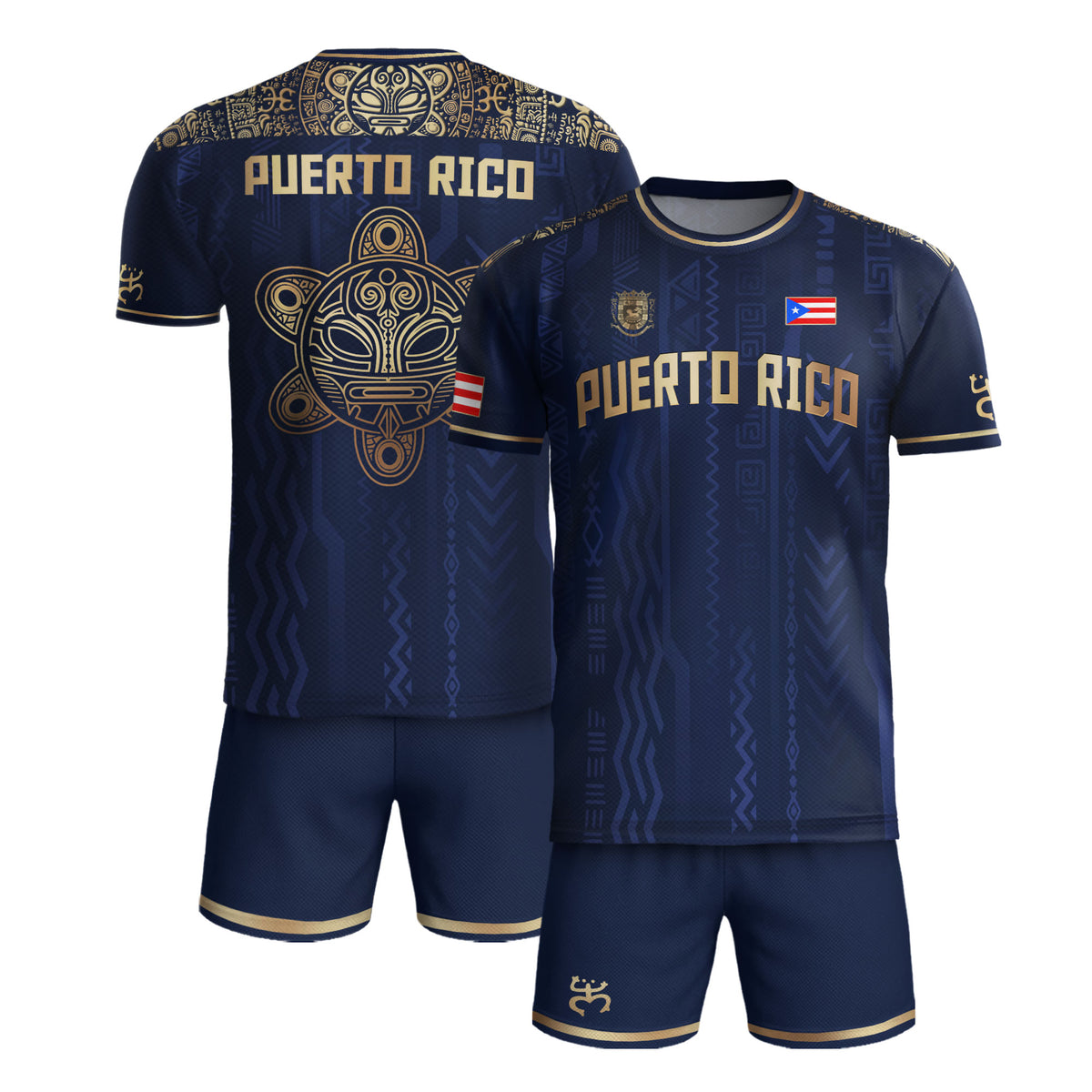 Puerto Rico Navy Gold Boricua Taino Sun Coqui Tribal Patriotic Cultural Football Soccer Jersey