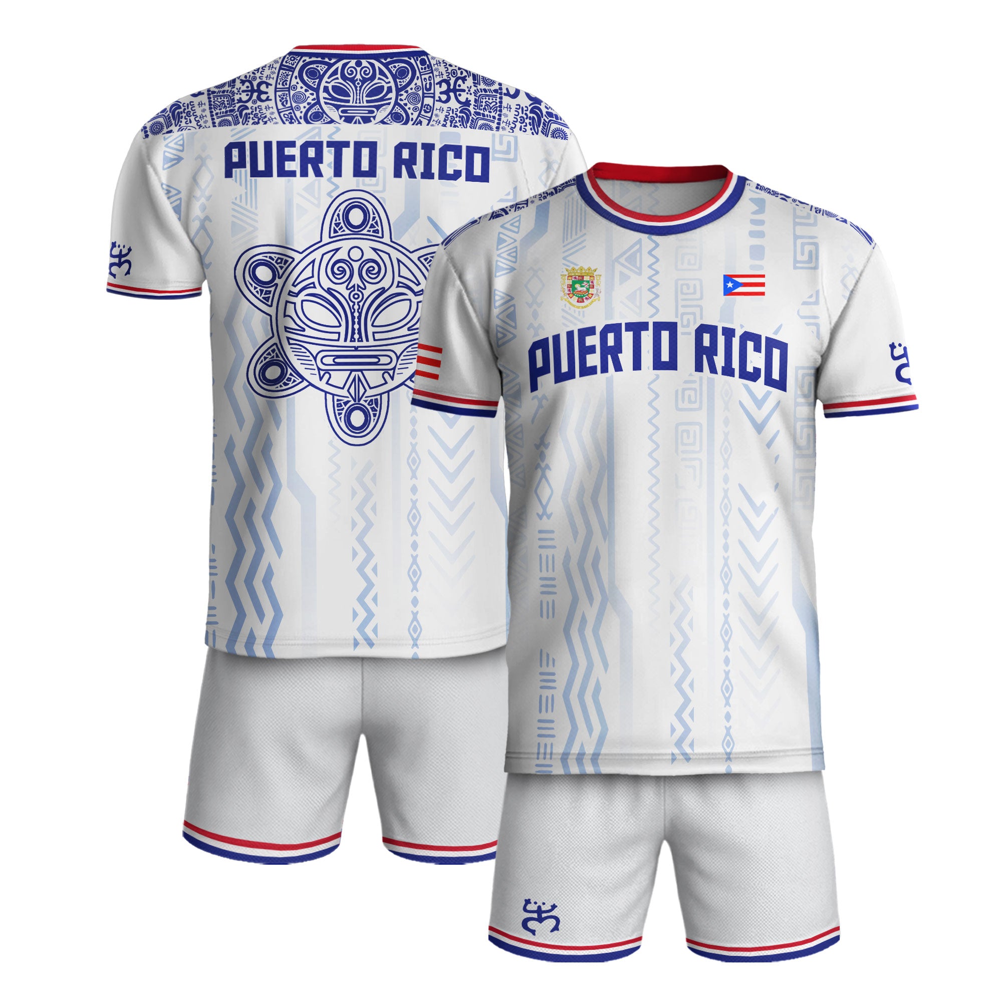 Puerto Rico White Blue Boricua Taino Mask Coqui Tribal Ethnic Artistic Football Soccer Jersey