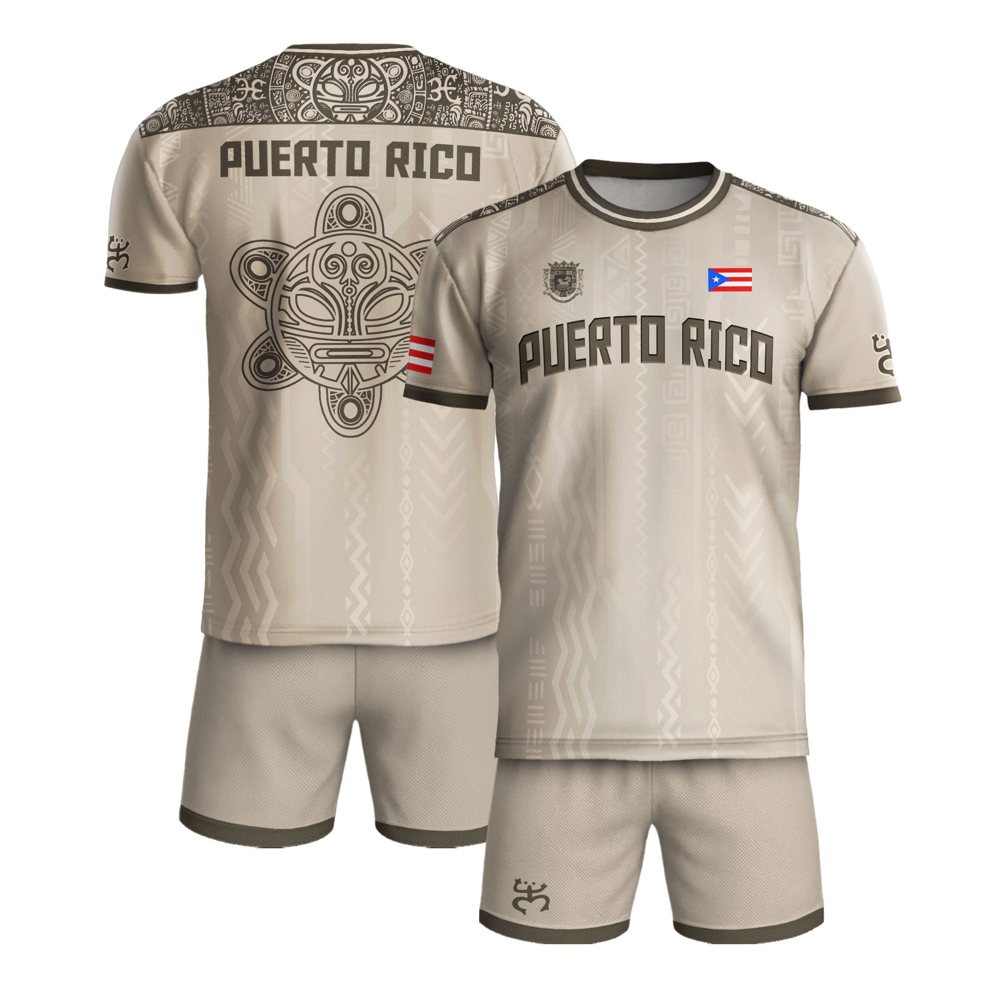 Puerto Rico Beige Arena Boricua Taino Sol Coqui Tribal Ancestral Tradición Deporte Fútbol Jersey