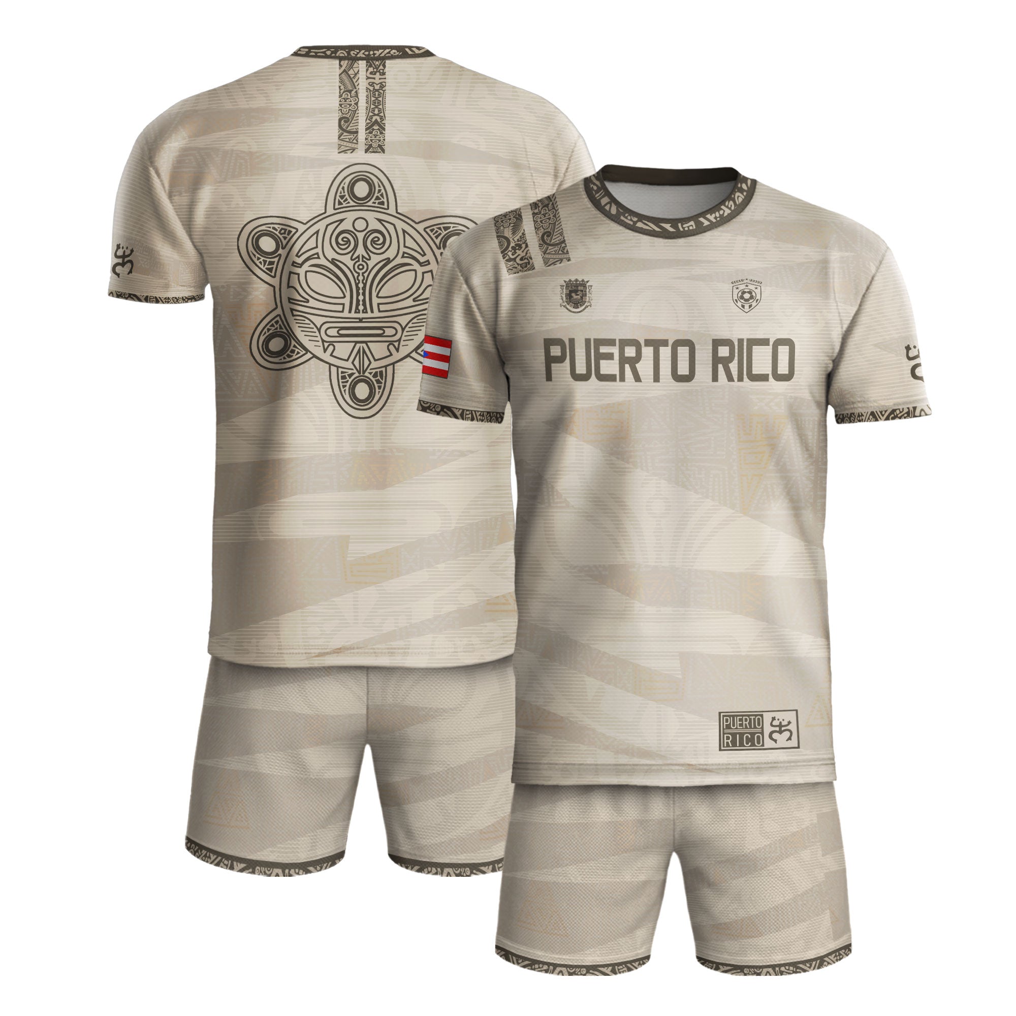 Puerto Rico Beige Gold Taino Tribal Pattern National Heritage Boricua Soccer Jersey